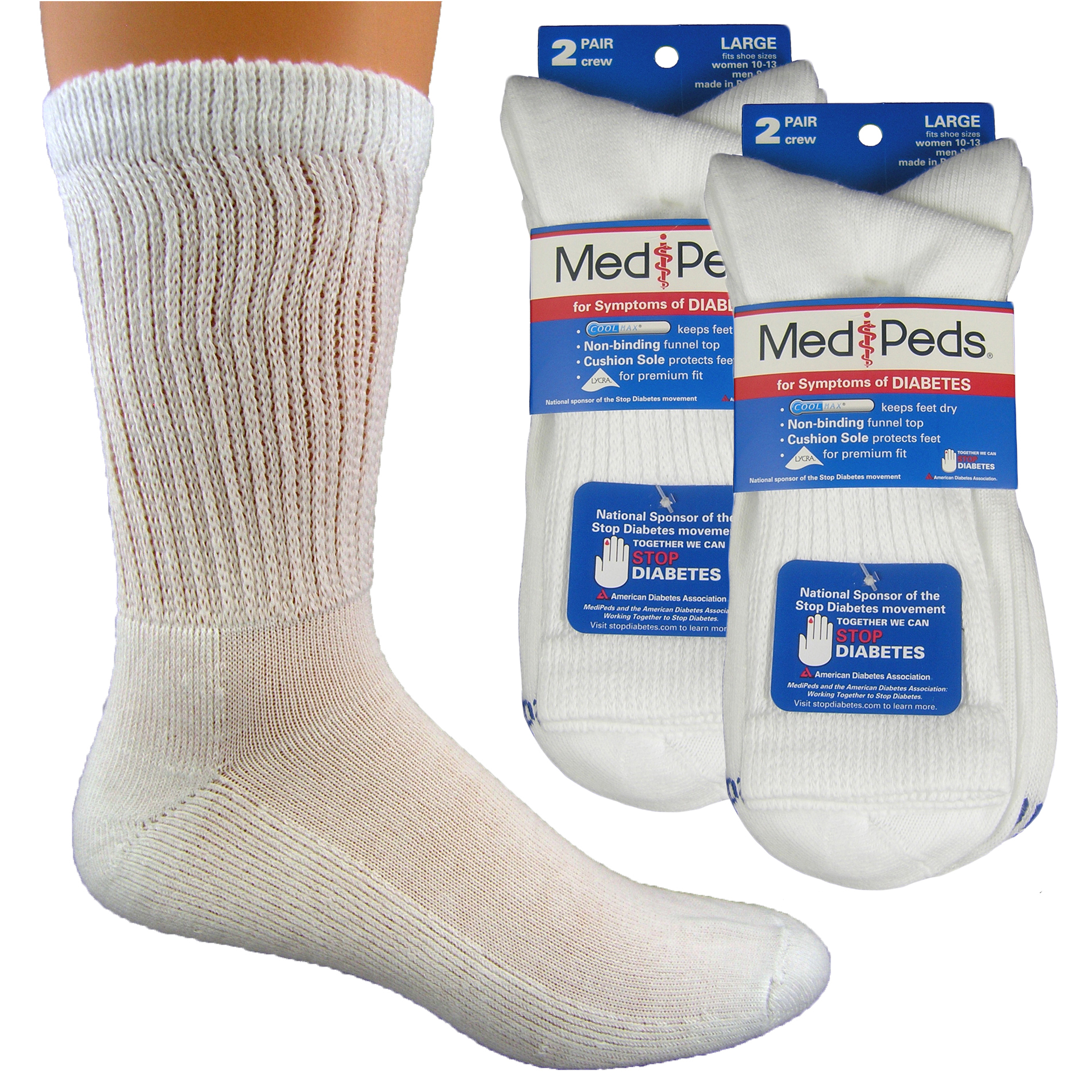 MediPeds Diabetic Crew Socks - 4 Pr