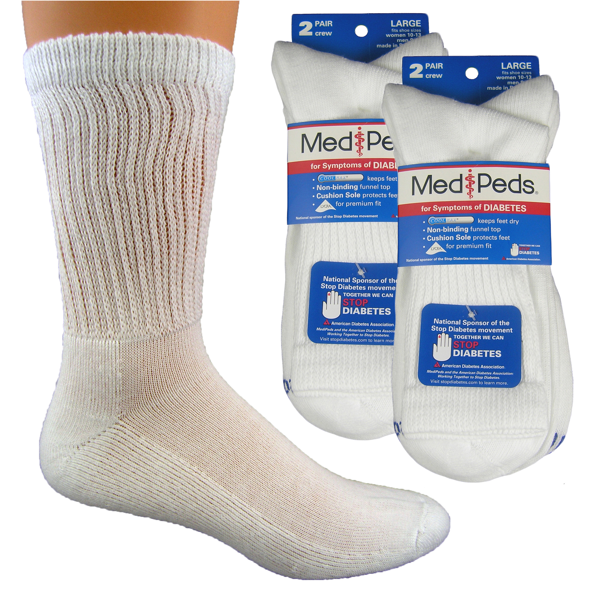 MediPeds Diabetic Crew Socks 4 Pr
