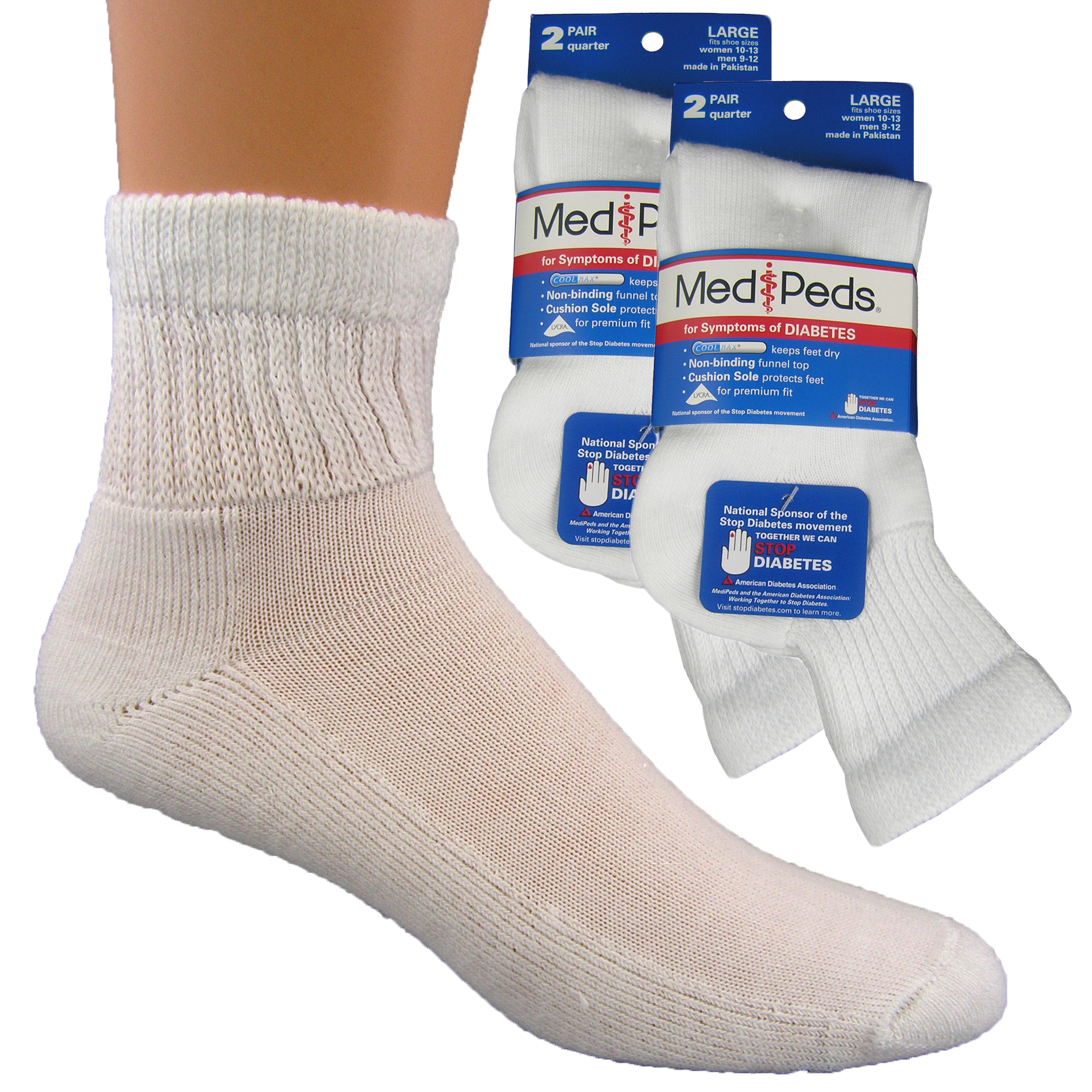 MediPeds Diabetic Quarter Socks - 4 Pr