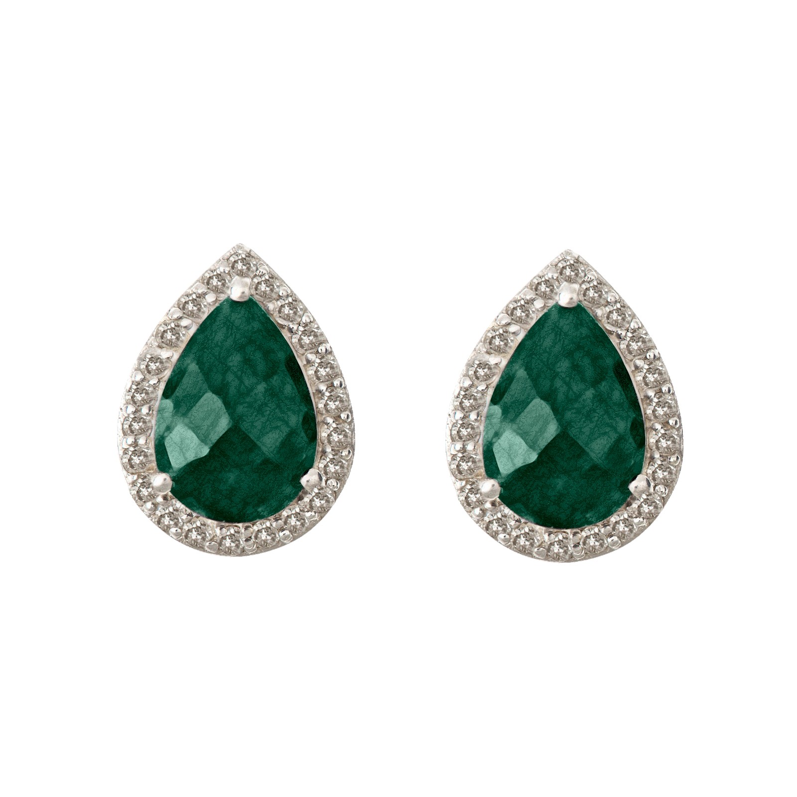 Ladies Sterling Silver Genuine Gemstone Pear Shape Halo Earrings