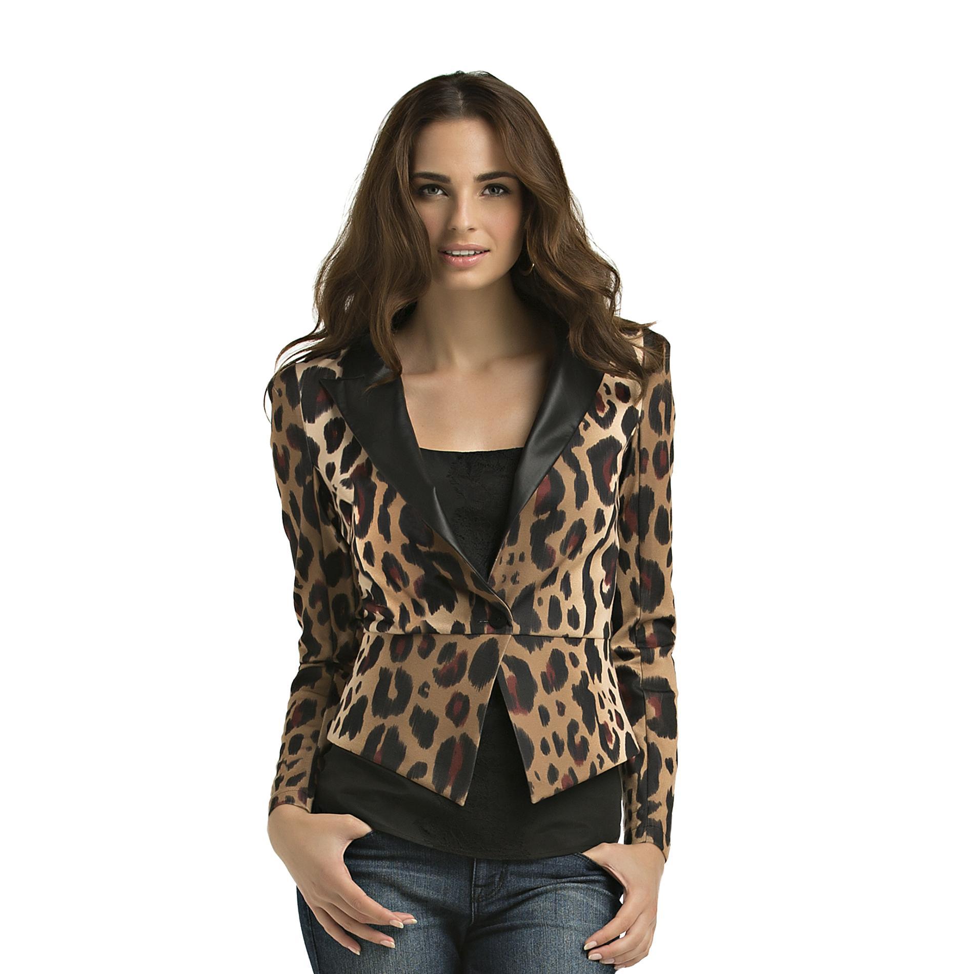 Kardashian Kollection Women's Ponte Blazer - Leopard Print