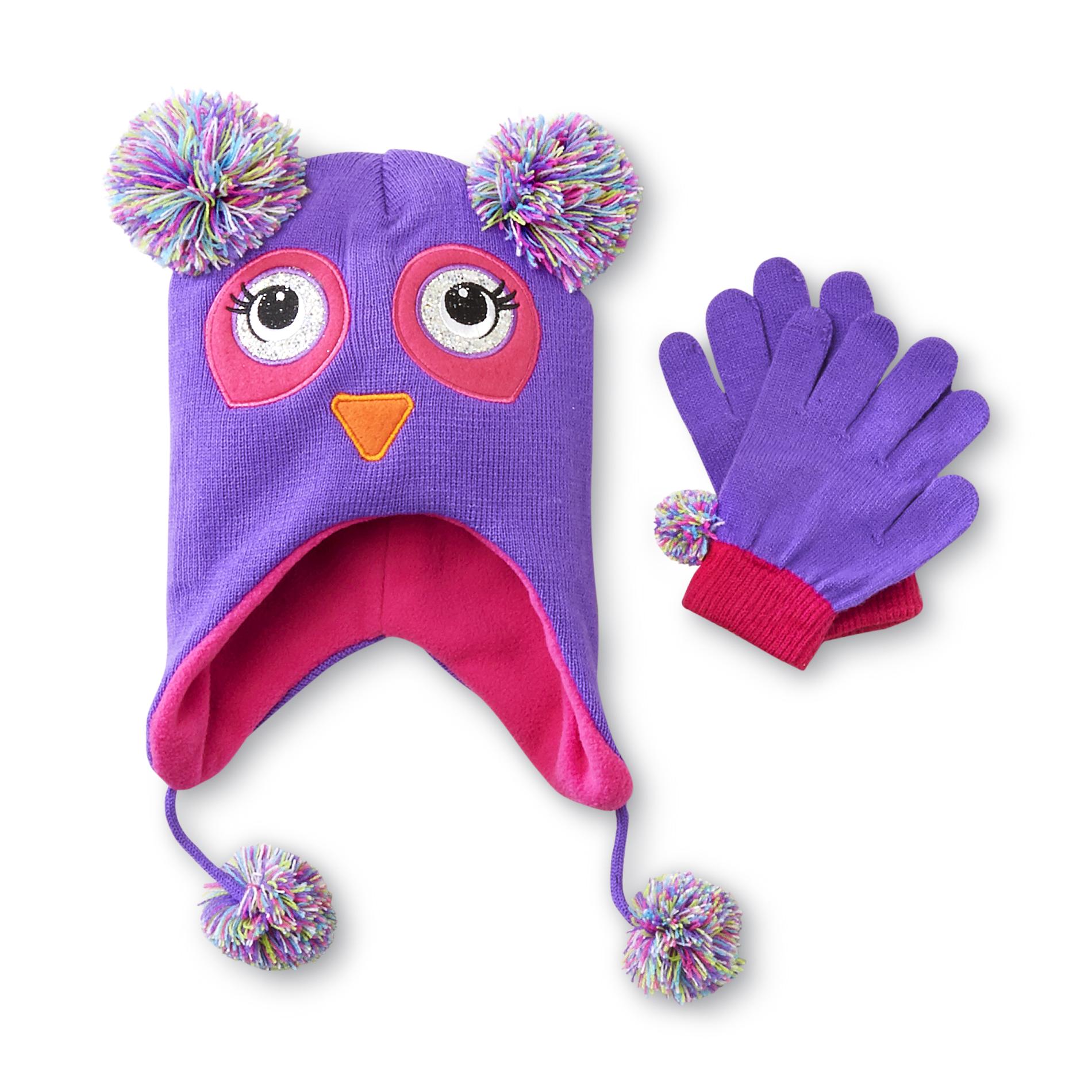 Joe Boxer Girl's Fleece Winter Hat & Gloves - Owl
