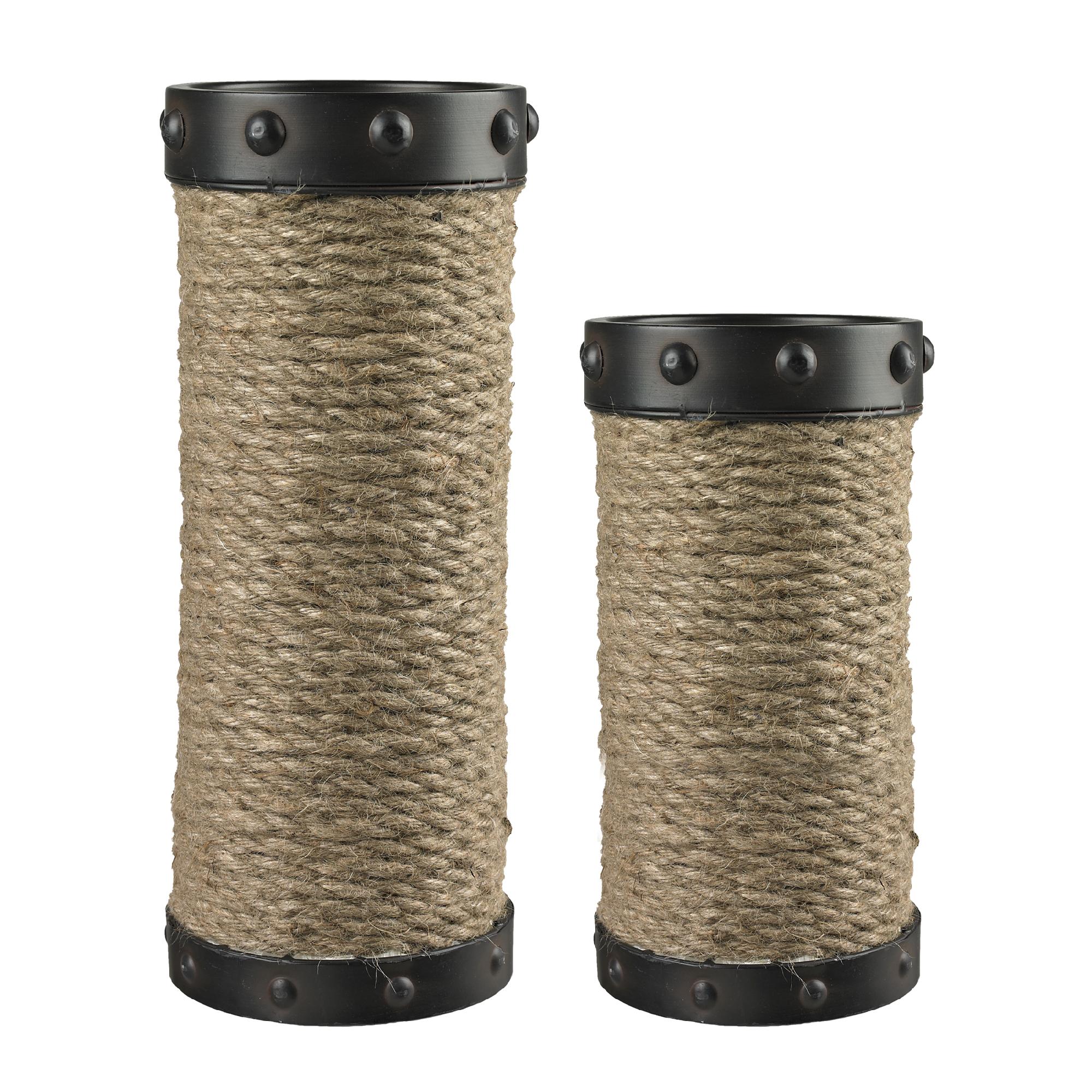 Sterling Industries Set Of 2 Natural Rope Wrapped Candle Holders