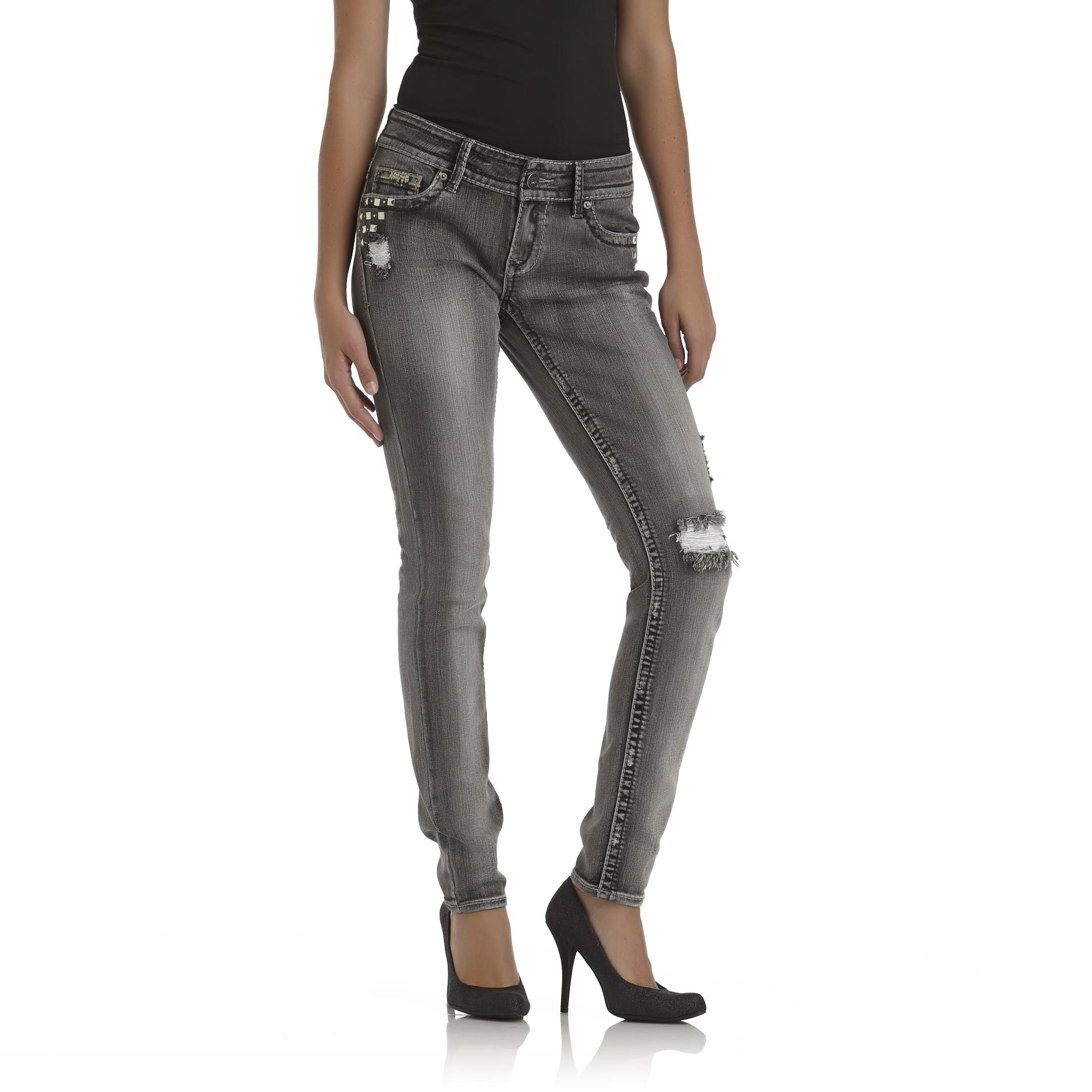 Dollhouse Junior's Distressed Skinny Jeans - Studded