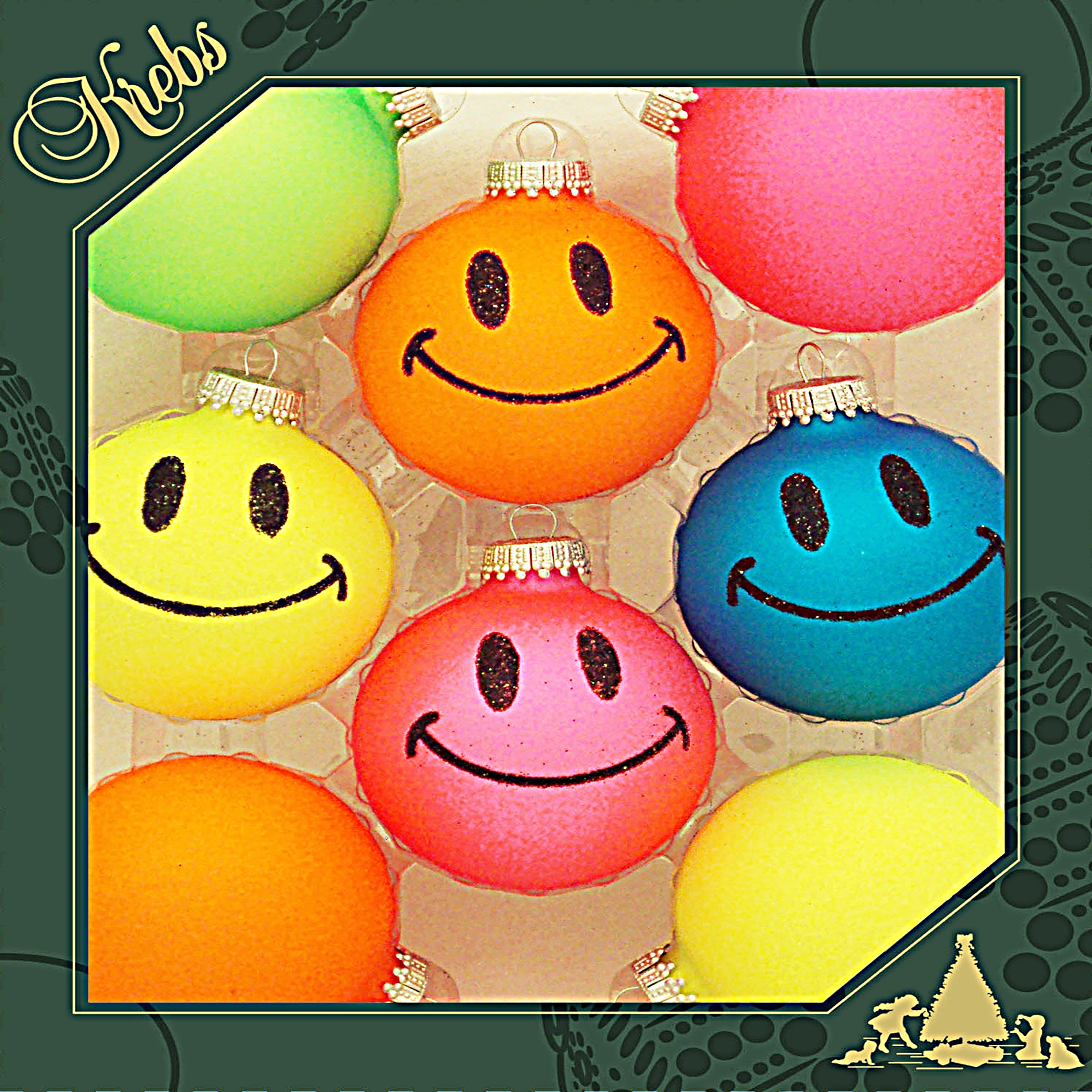Christmas By Krebs 8ct 67mm Neon Smiley Face Glass Ornaments M...