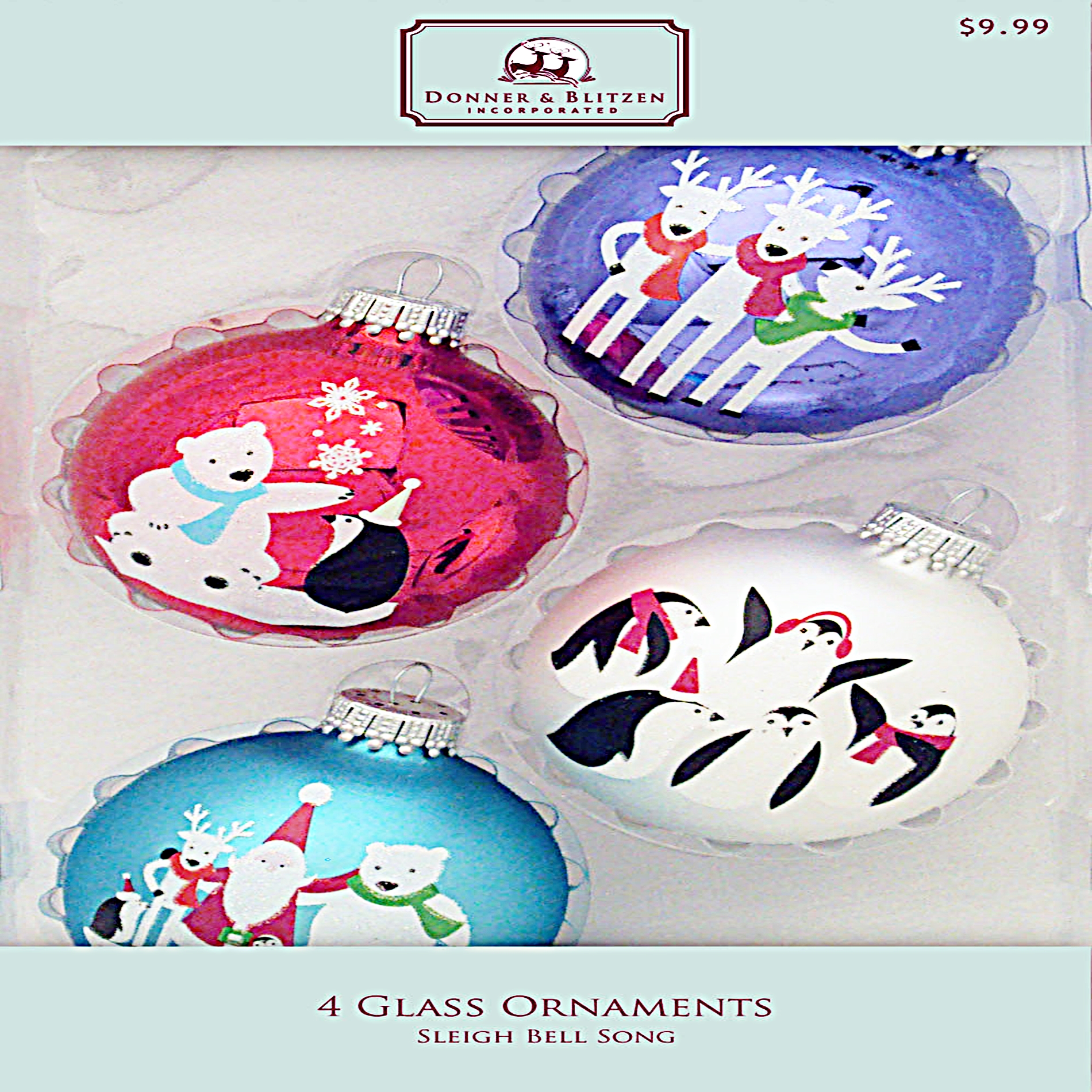 Donner & Blitzen Incorporated 67mm Decorated Character Glass Ornaments -4 Pack