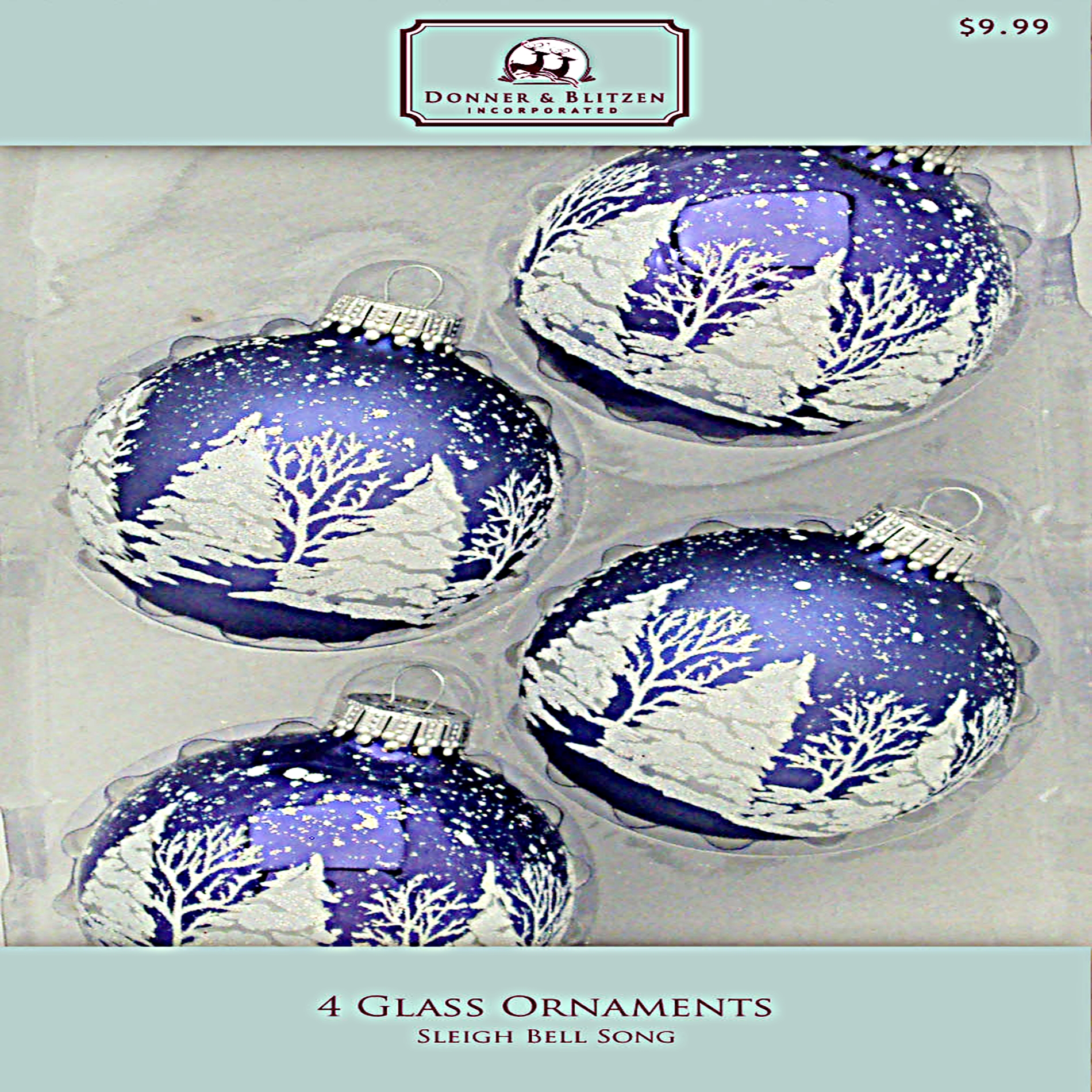 Donner & Blitzen Incorporated 67 mm Decorated Winter Tree Scene on Purple Glass Ornaments -4 Pack