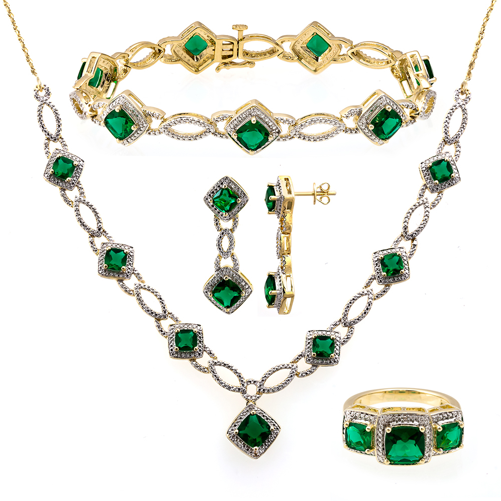 Gold Over Brass Simulated Emerald Topaz 4pc Set - Size 7 Only