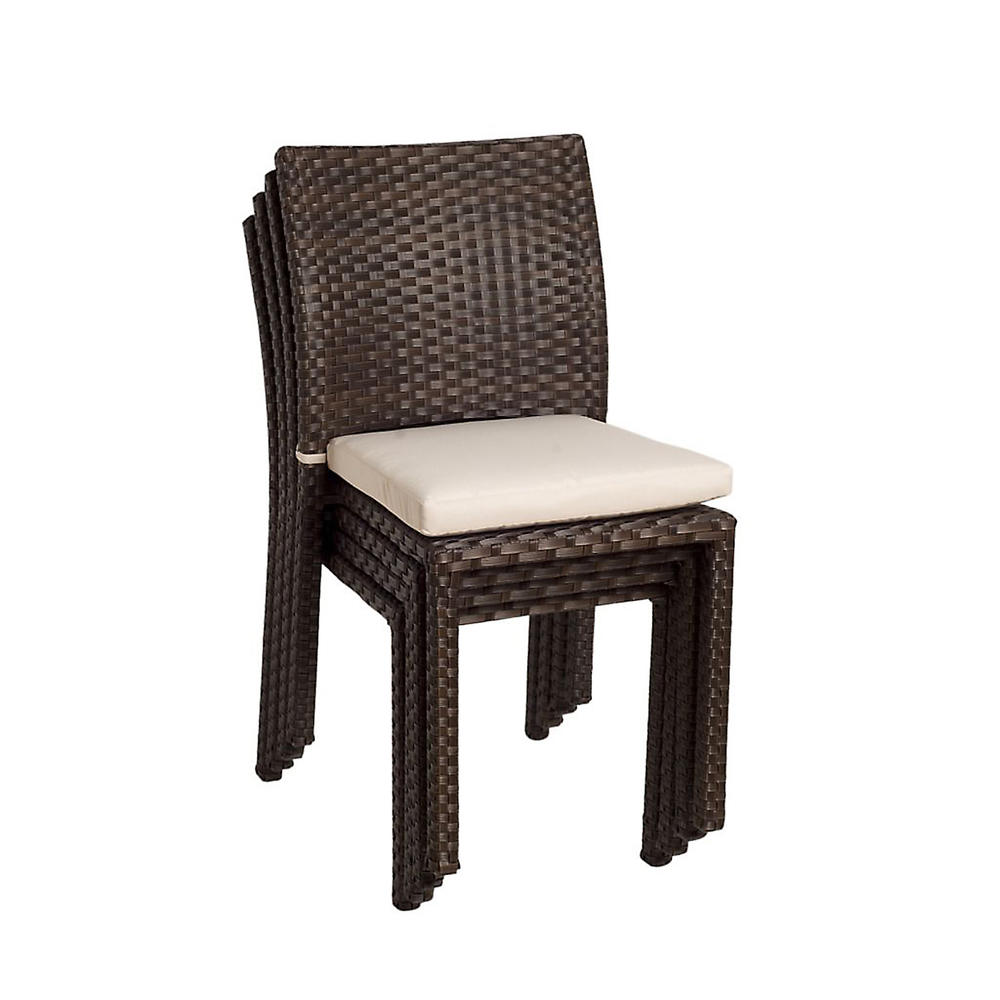 Atlantic Liberty 4 Piece Brown Synthetic Wicker Patio Side Chair Set With Off-White Cushions