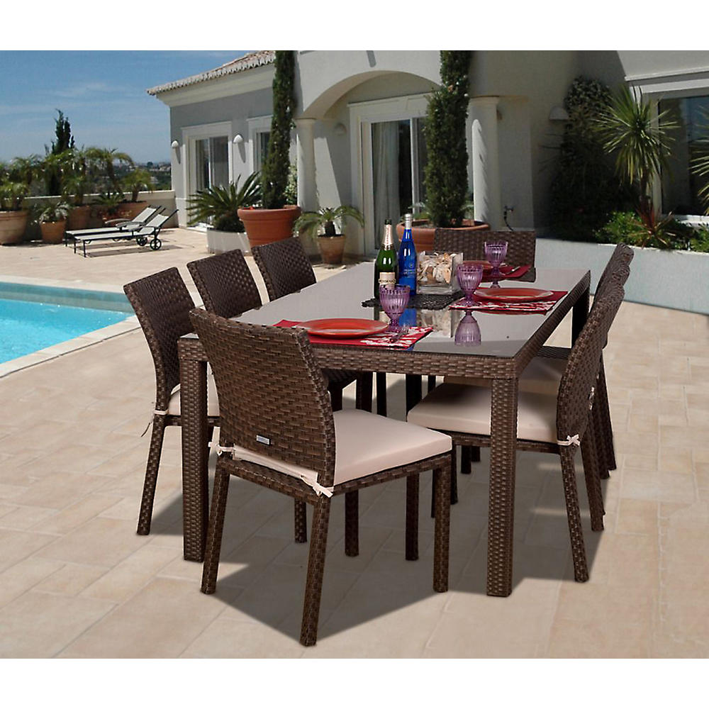 Atlantic Liberty 9 Piece Synthetic Wicker Rectangular Patio Dining Set With Off-White Cushions