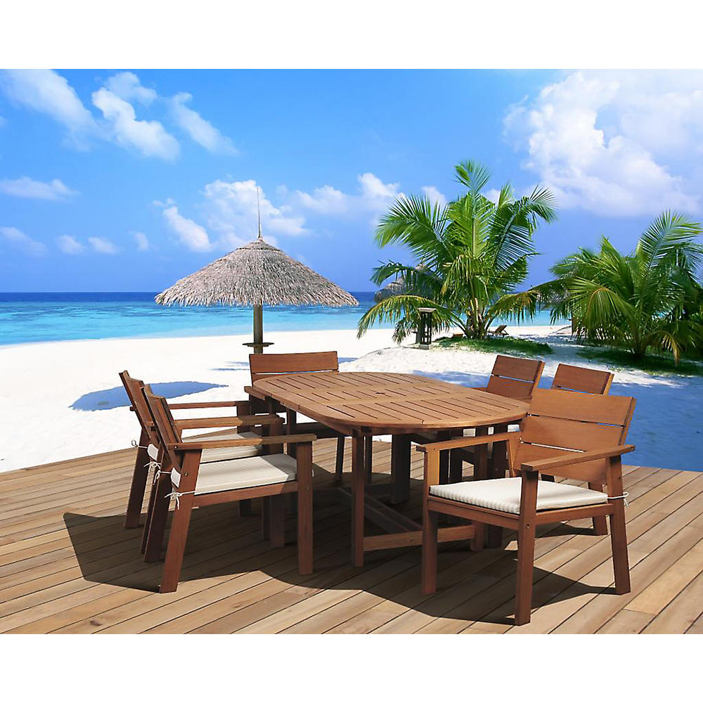 Amazonia Tampa Eucalyptus 7 Piece Oval Extendable Patio Dining Set With
