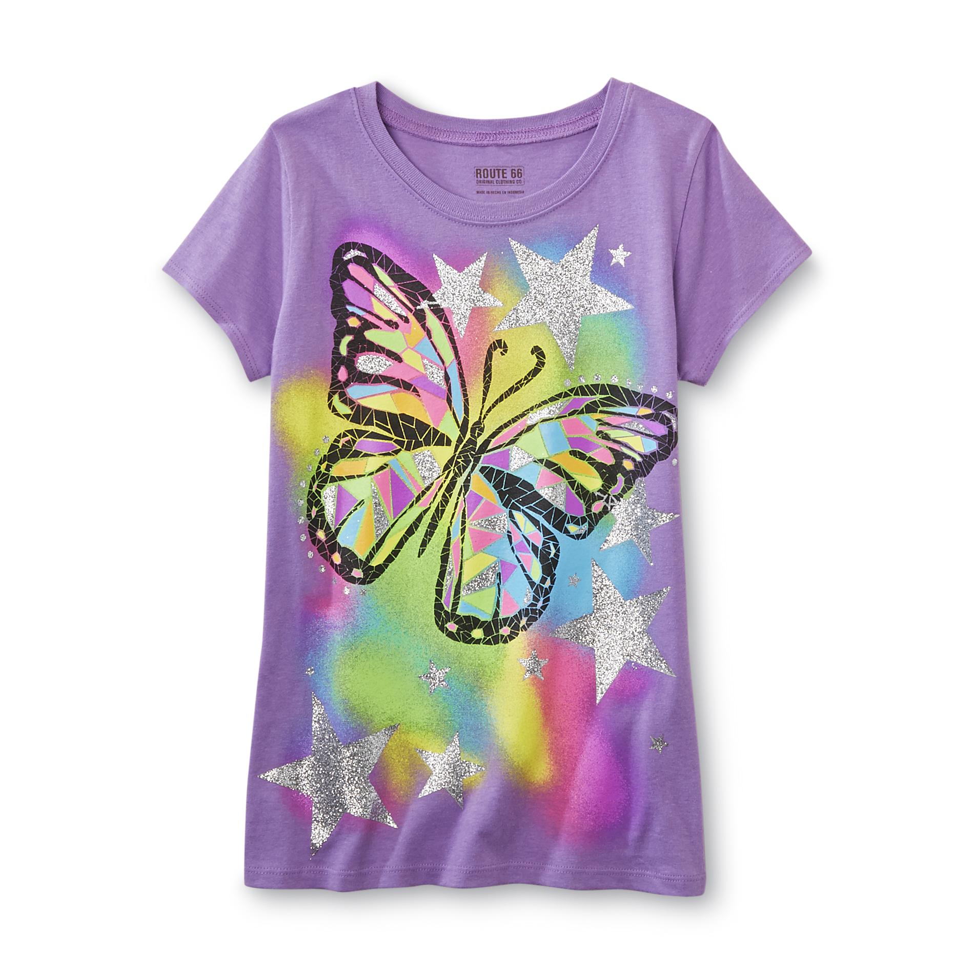 Route 66 Girl's Graphic T-Shirt - Glittery Butterfly
