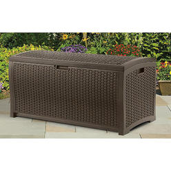 Suncast 73-gallon Medium Deck Box - Lightweight Resin IndoorOutdoor Storage container and Seat for Patio cushions and gardening