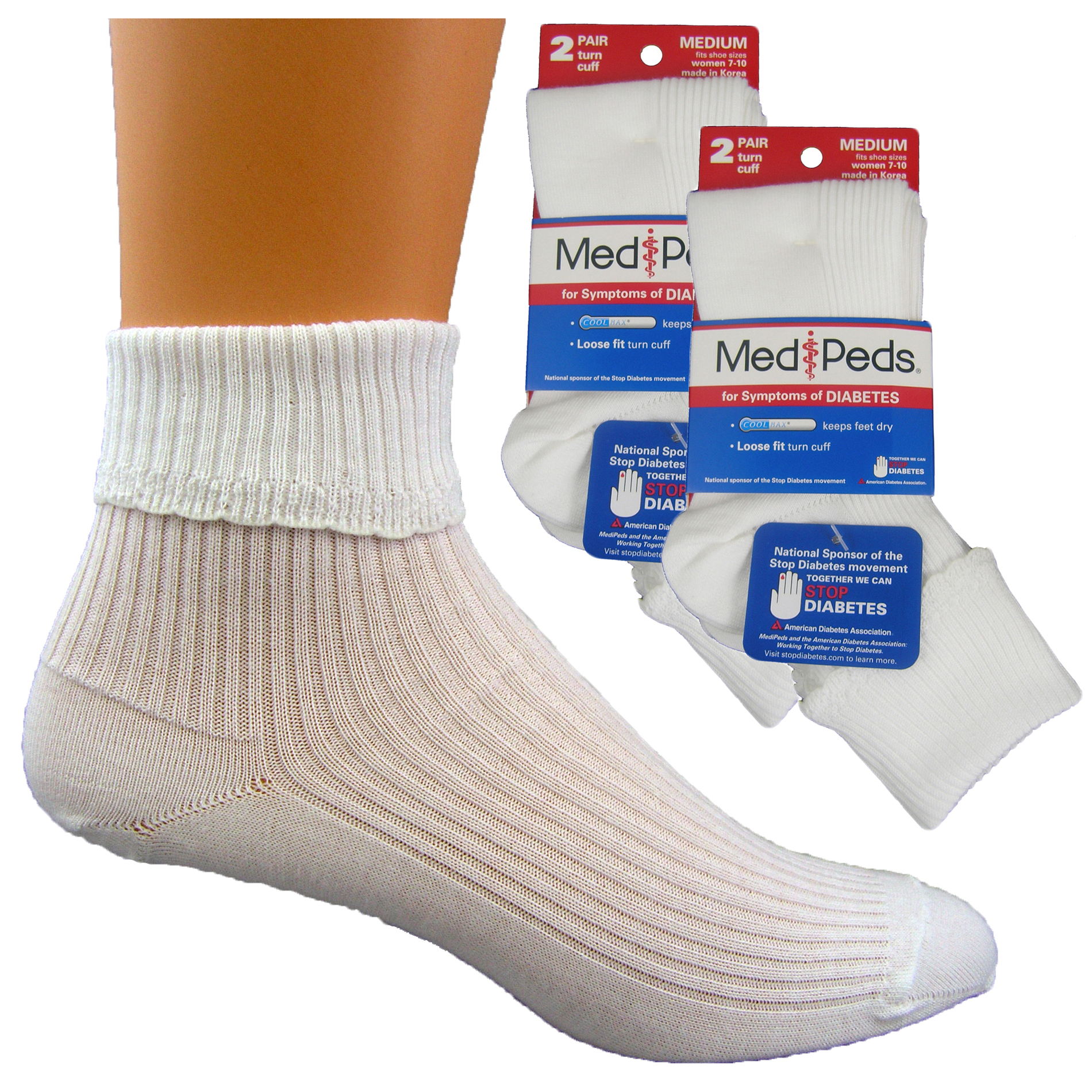 MediPeds Women's Diabetic Turn Cuff Socks - 4 Pr