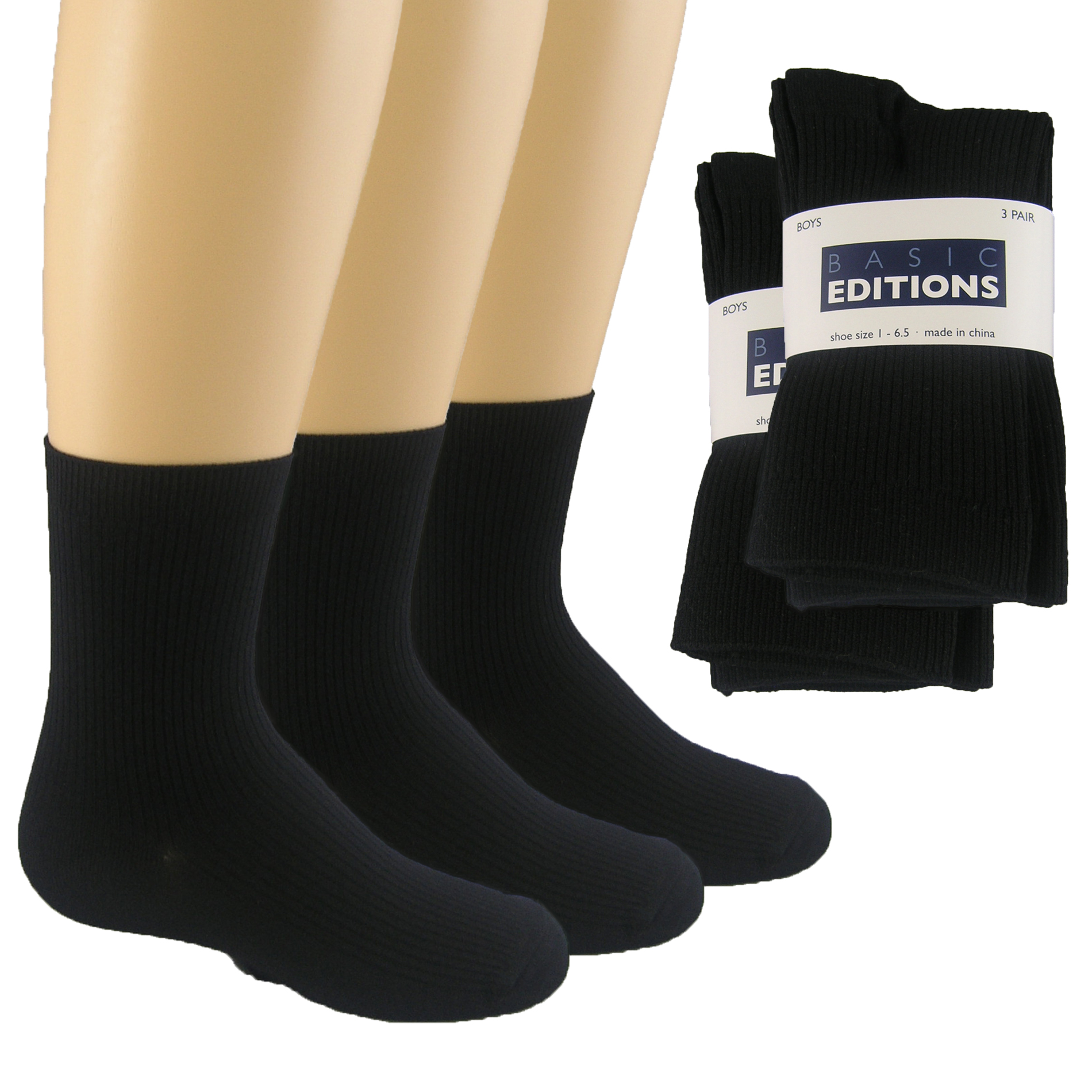 Basic Editions Boys Nylon Rib Dress Socks 3-Pairs