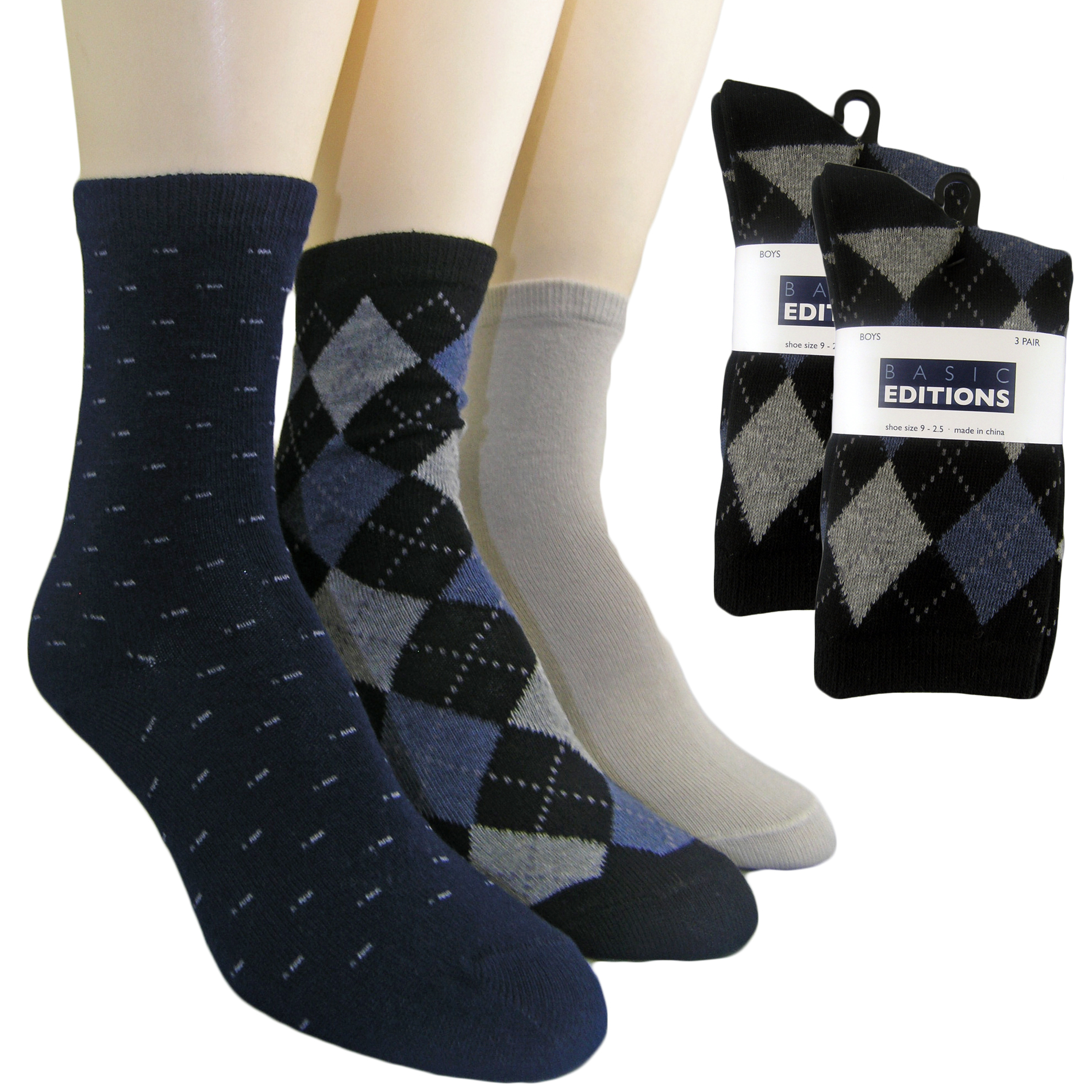 Basic Editions Boys Argyle/ Flat Knit/ Dot Dress Socks