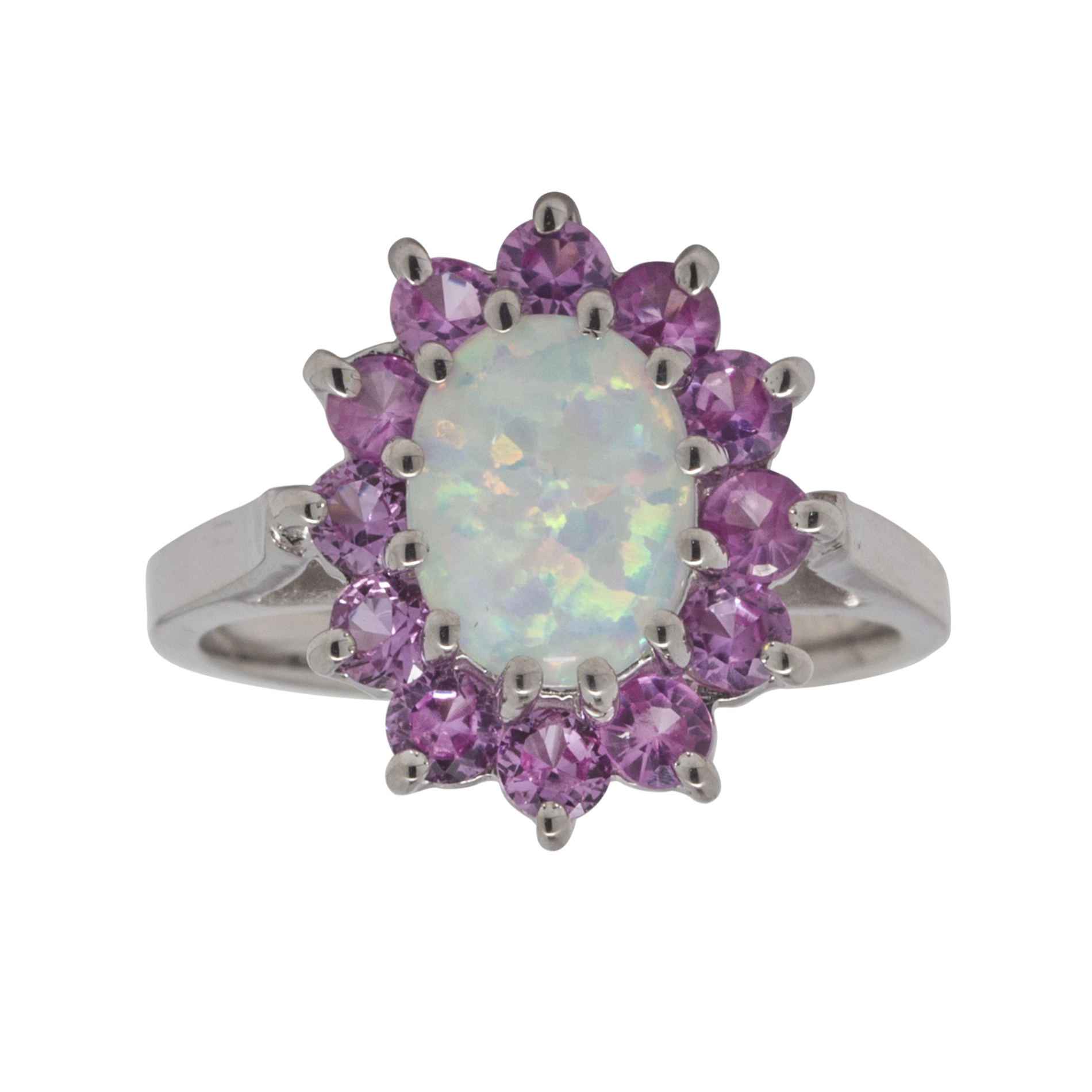 Lab Created Opal and Lab Created Pink Sapphire Ring Sterling Silver