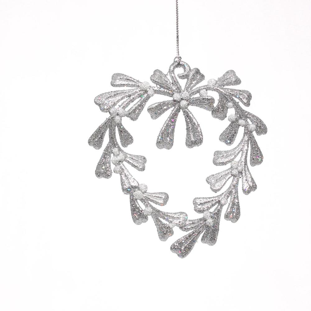 Donner & Blitzen Incorporated Glitter Silver Wreath Christmas Ornament