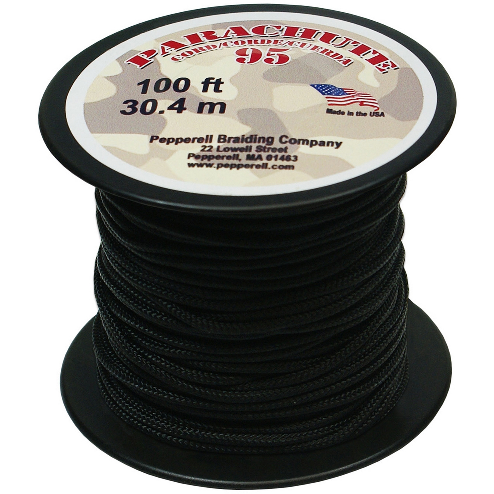 Pepperell Parachute Cord 95 100 Feet/Roll Black