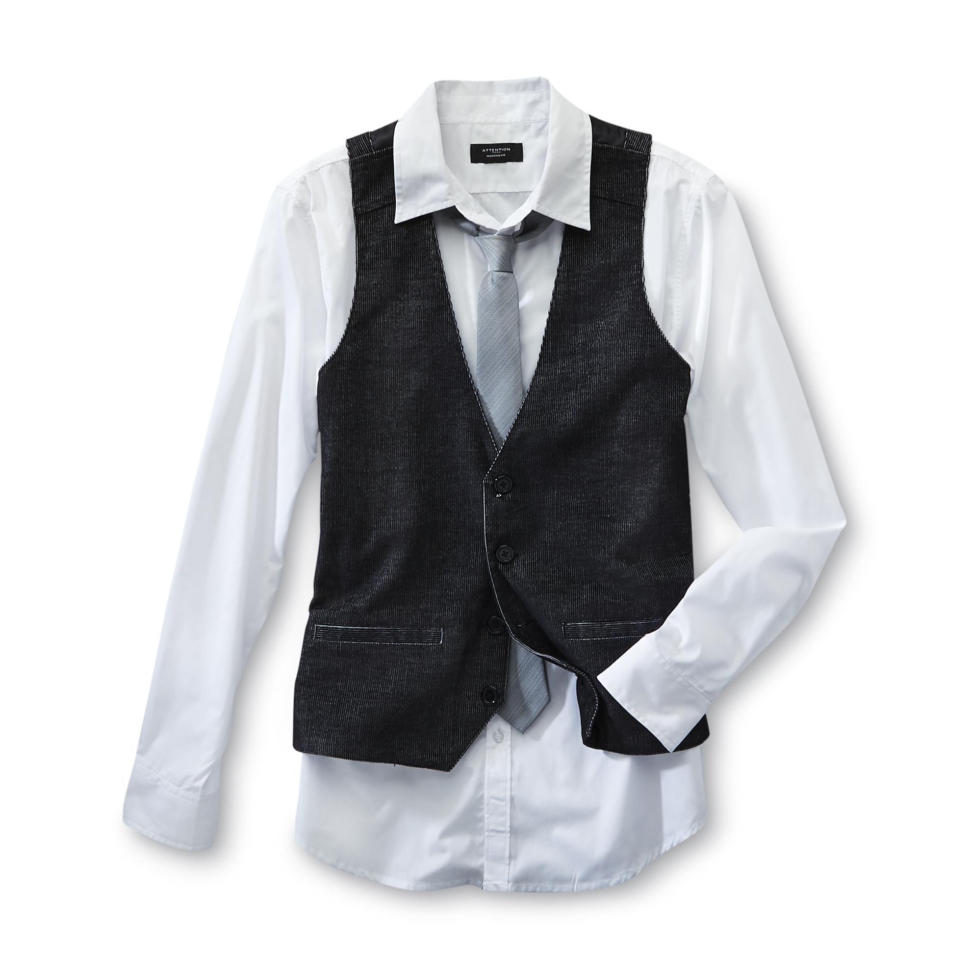 Attention Men's Dress Shirt  Vest & Tie