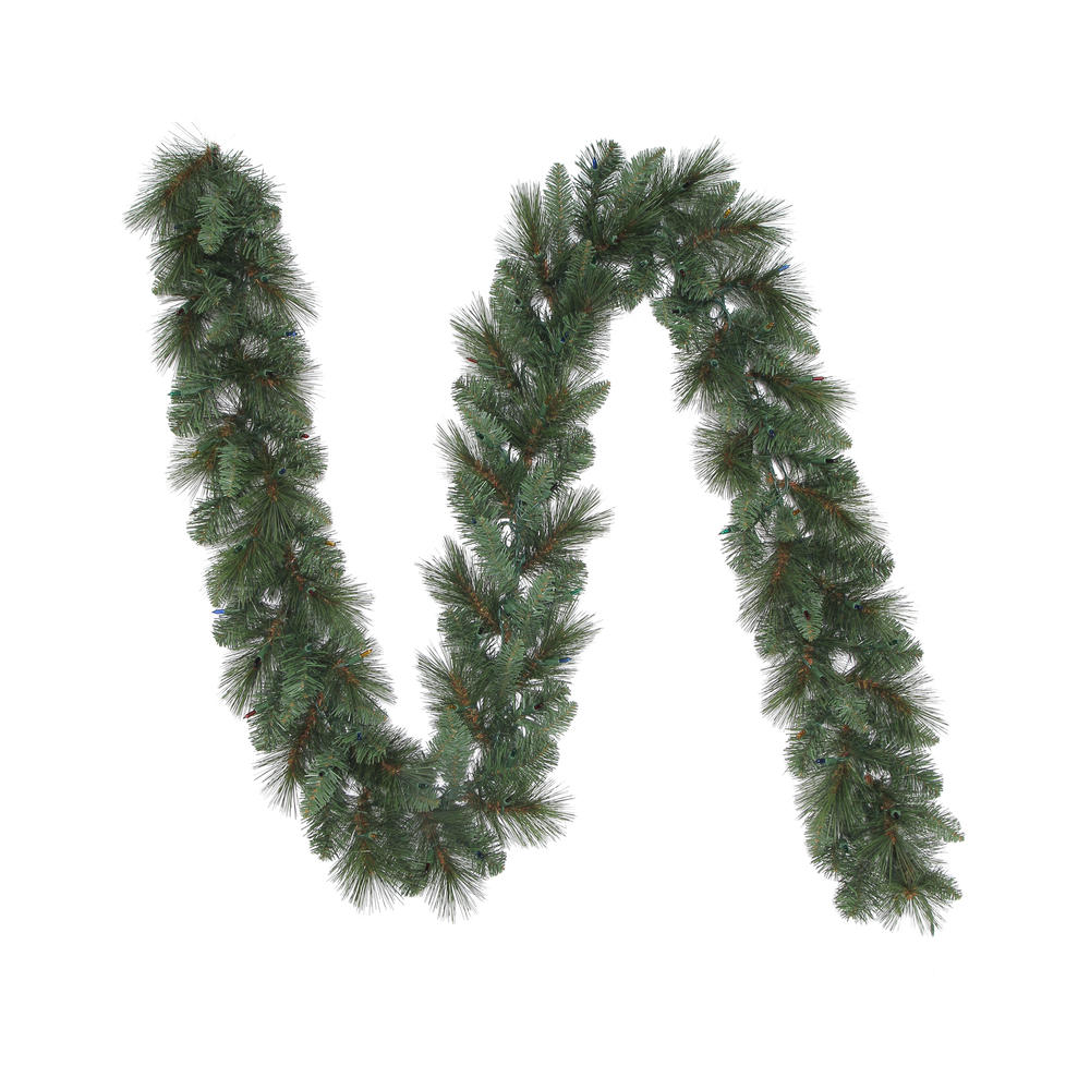 Trimming Traditions Crystal River Pine Artificial Christmas Garland with Multi Color Lights  9 ft