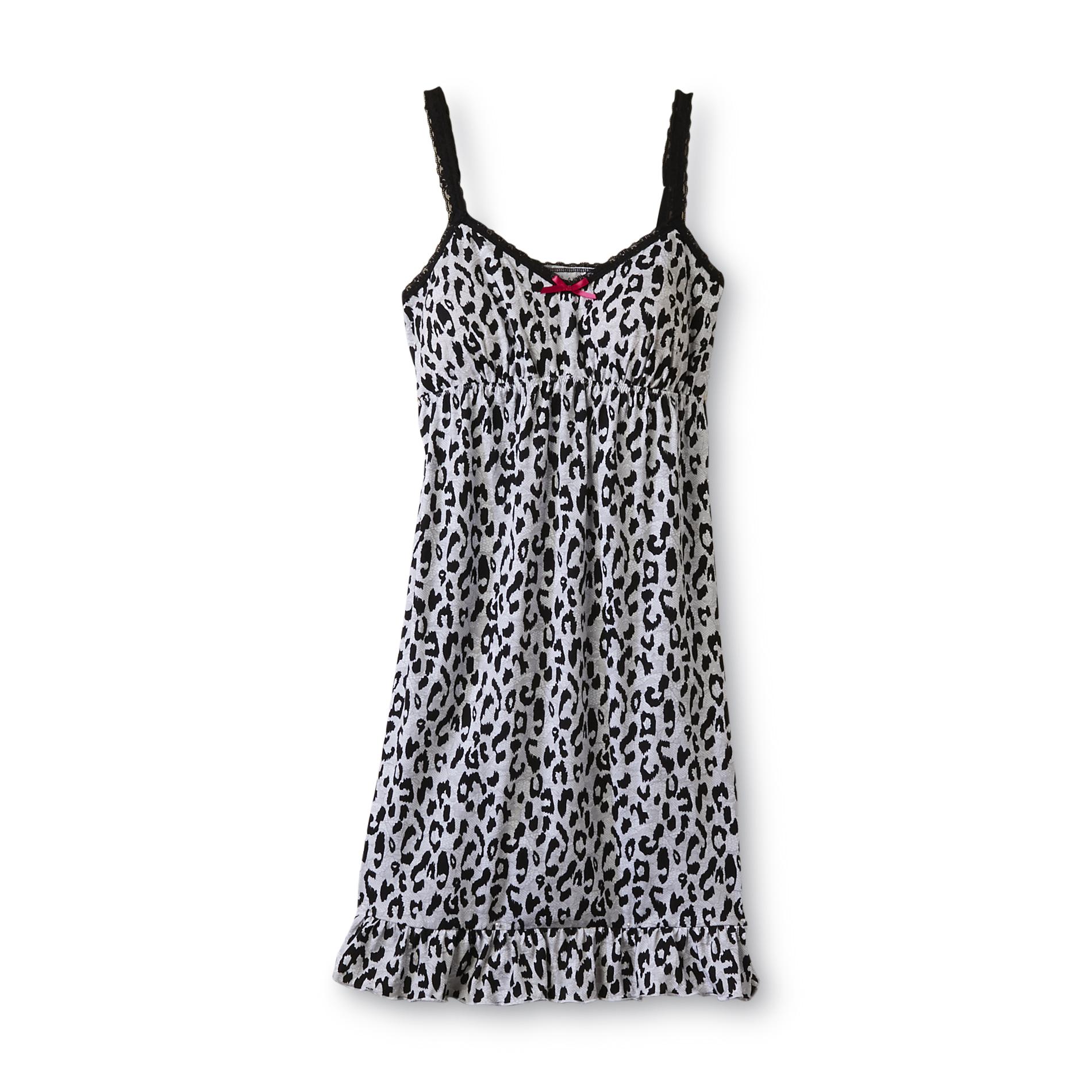 Joe Boxer Women's Lace Chemise Nightgown - Leopard Print