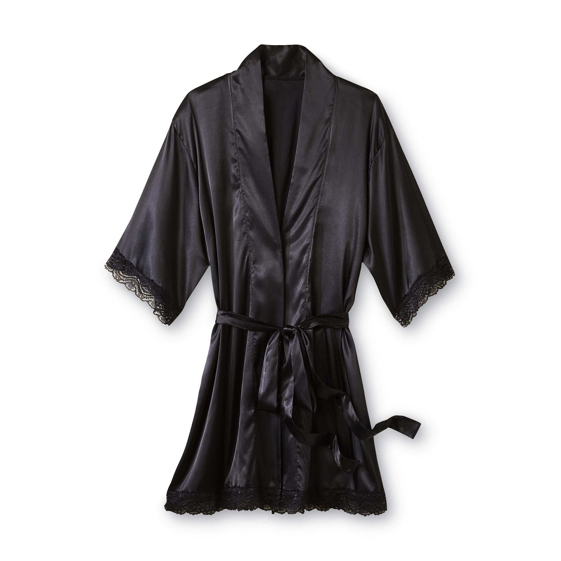 Metaphor Women's Lace-Trim Satin Kimono Robe - Belted