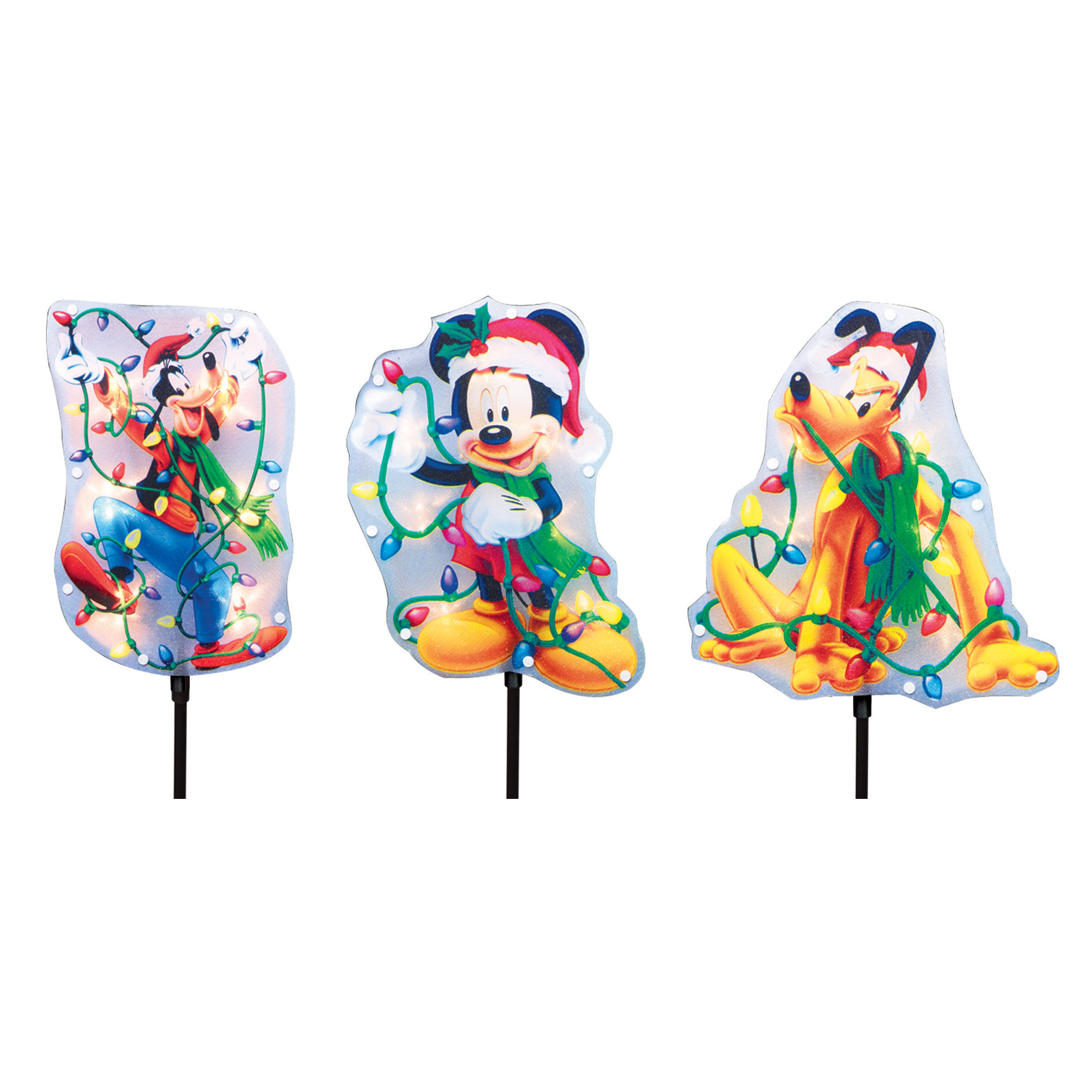 Disney Set Of 3 Lawn Stakes  Mickey And Friends Tangled In Lights