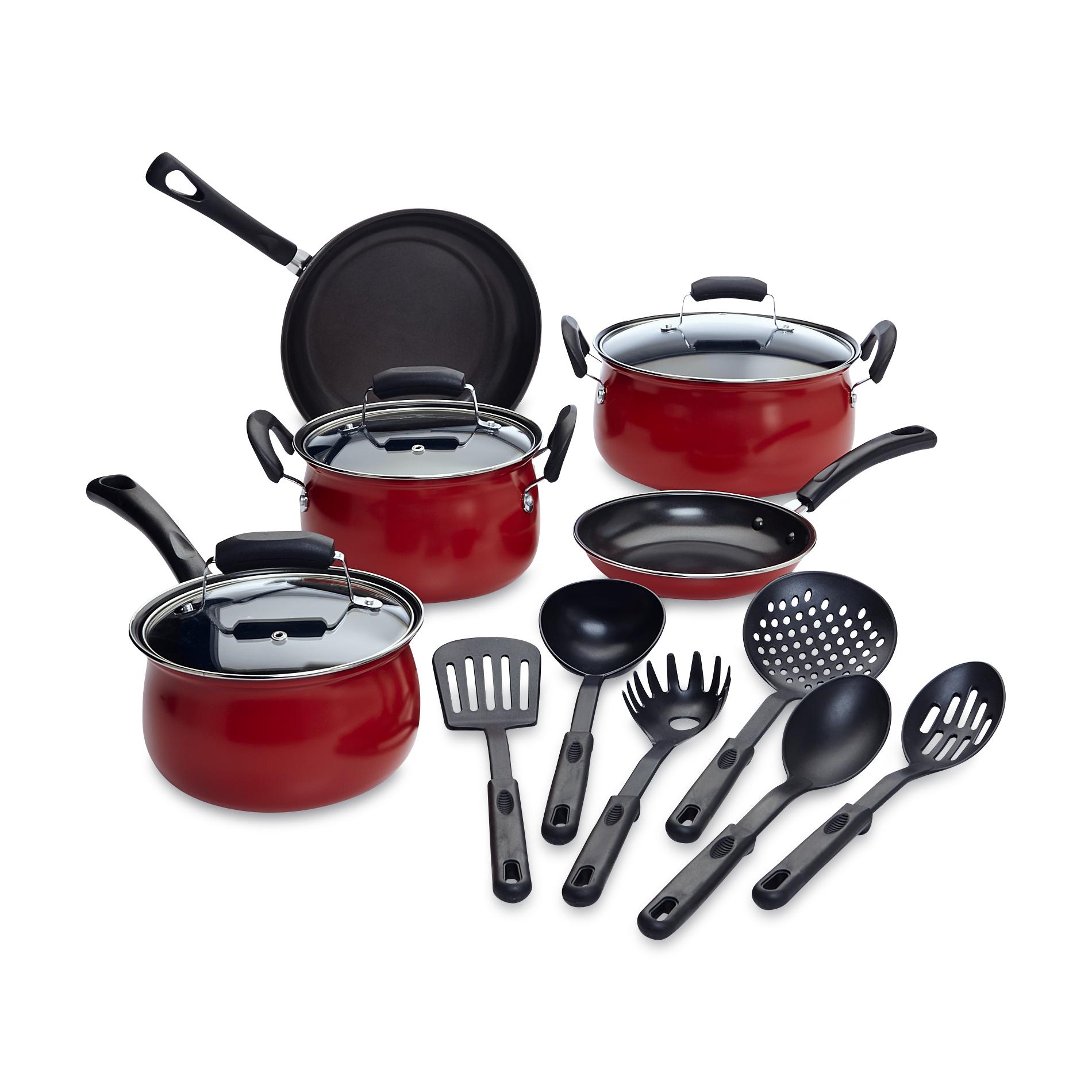 Essential Home 14 Piece Red Non stick Cookware Set Essential Home 14 Piece Red Non stick Cookware Set