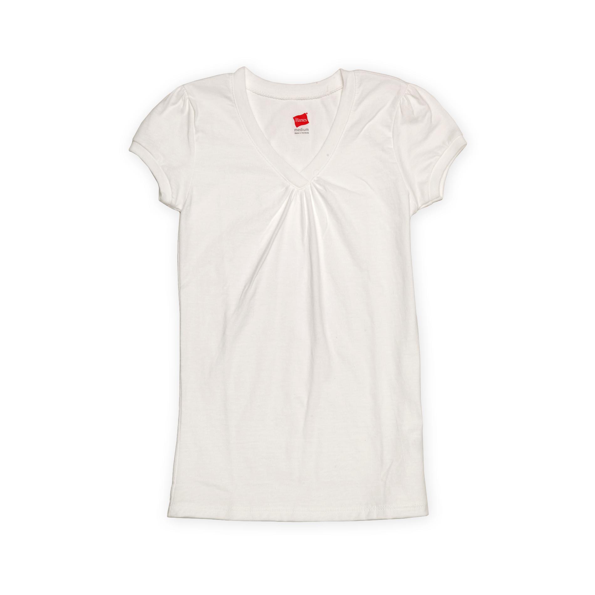 Hanes Girl's Shirred V-Neck T-Shirt