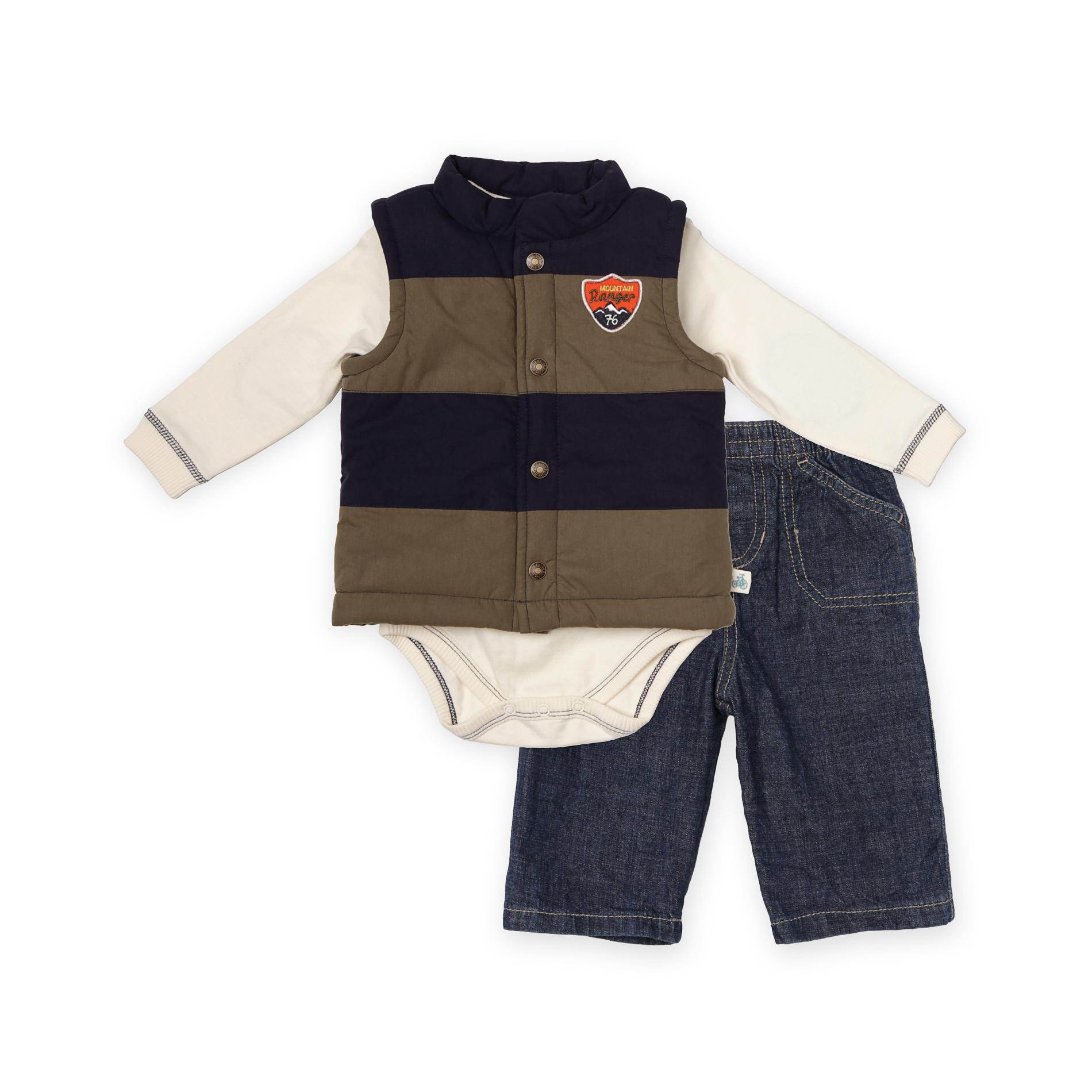 Route 66 Infant Boy's Bodysuit  Vest & Jeans - Rugby Stripe