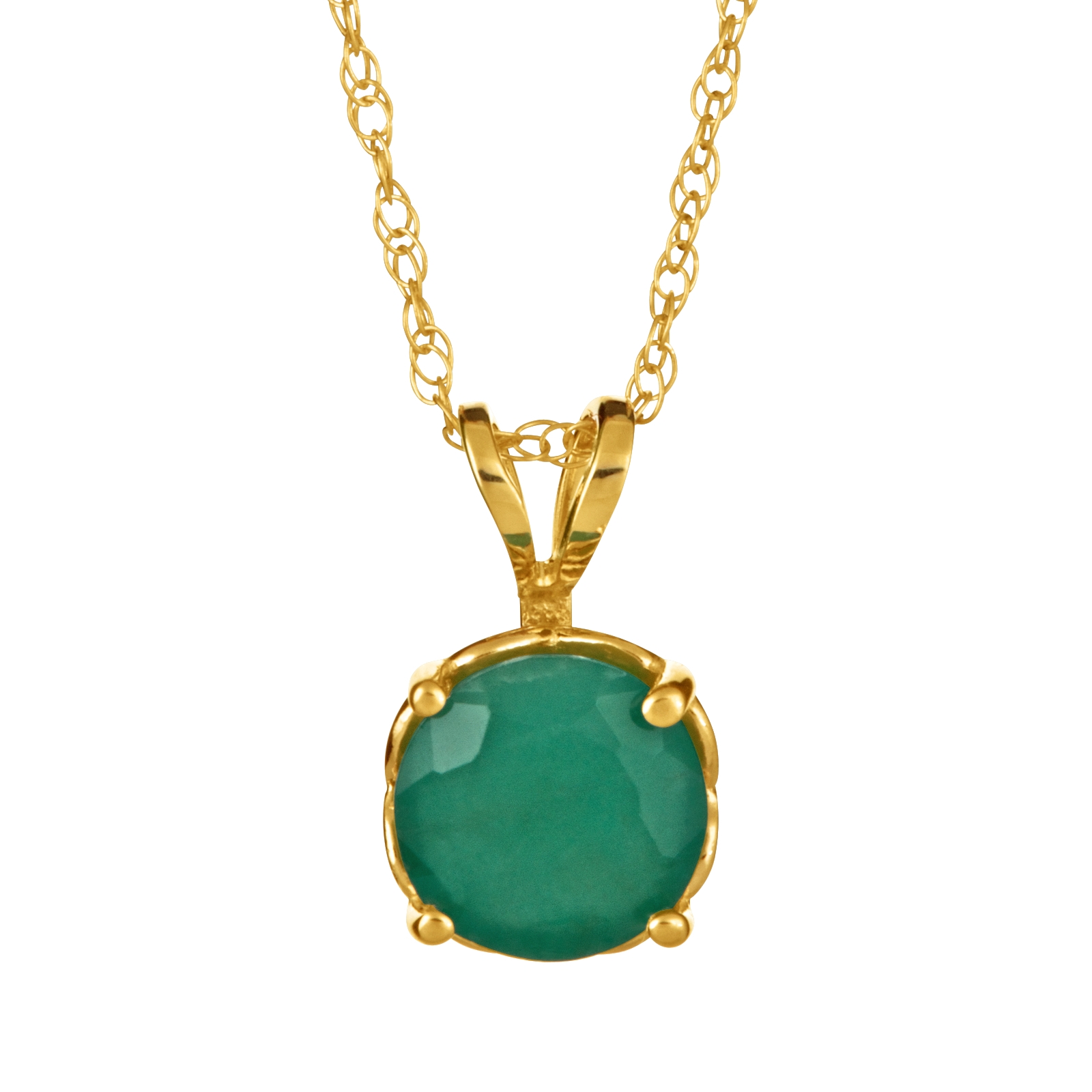 Ladies 14K Yellow Gold 7mm Round Genuine Emerald Pendant
