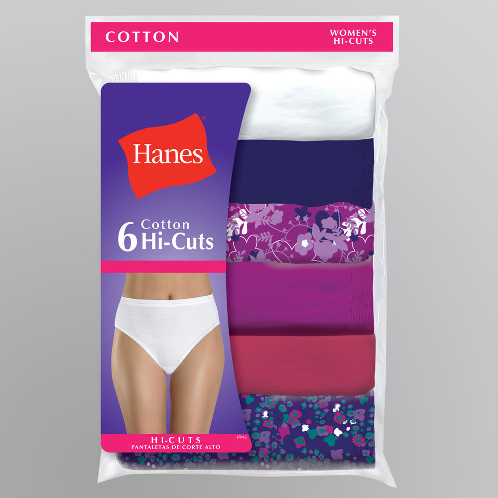 Hanes Women&#8217;s Underwear 6 Pack Cotton Hi-Cuts Multicolored