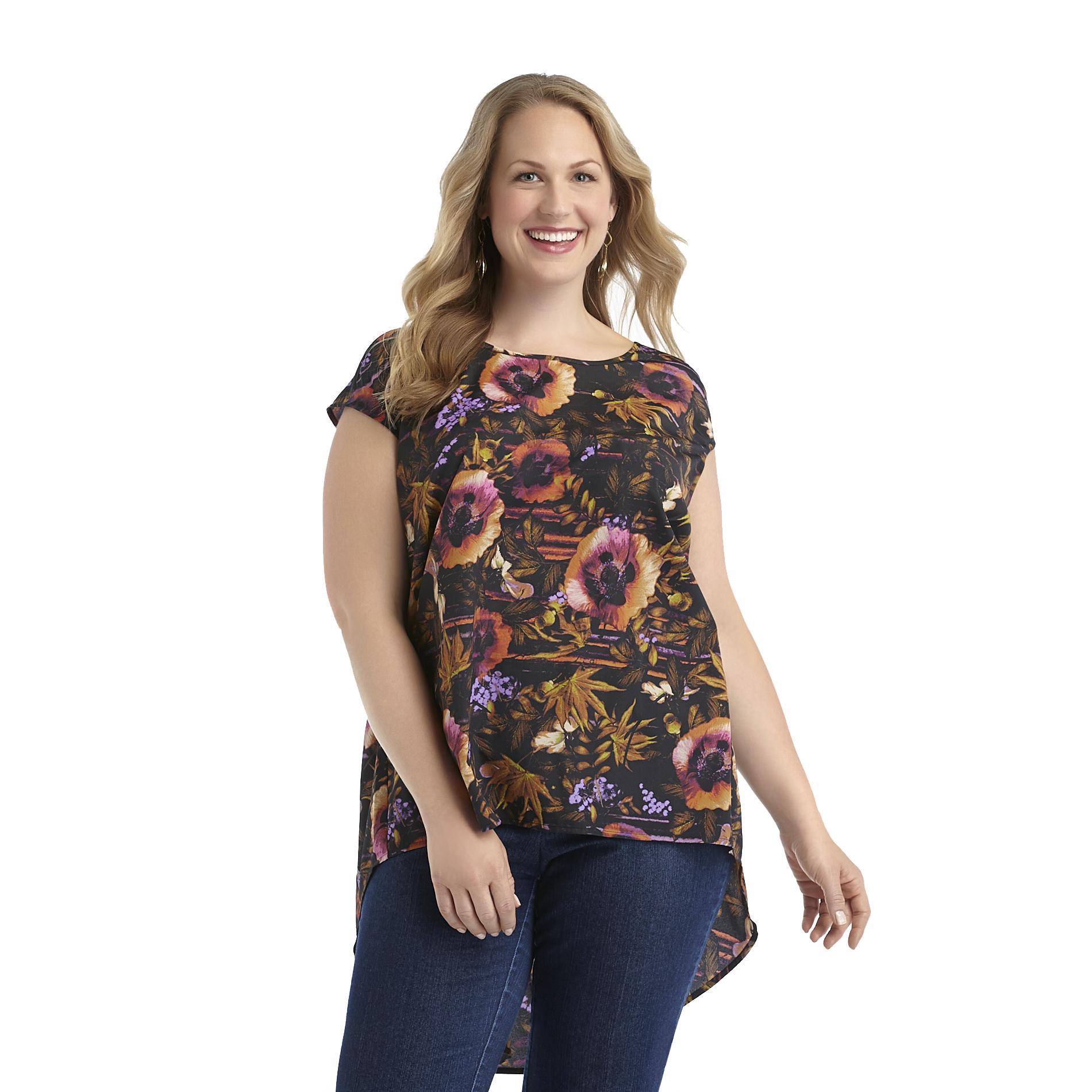 Love Your Style, Love Your Size Women's Plus V-Neck Blouse - Floral