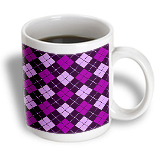 3dRose - Janna Salak Designs Prints and Patterns - Argyle Design Purple - 15 oz mug, White 3dRose - Janna Salak Designs Prints and Patterns - Argyle Design Purple - 15 oz mug, White