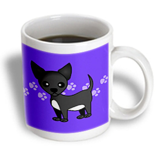 3dRose - Janna Salak Designs Dogs - Cute Black Chihuahua Blue Pawprint Background - 11 oz mug, White 3dRose - Janna Salak Designs Dogs - Cute Black Chihuahua Blue Pawprint Background - 11 oz mug, White
