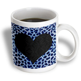 3dRose - Janna Salak Designs Prints and Patterns - Punk Rockabilly Blue Cheetah Animal Print Black Heart - 11 oz mug, White 3dRose - Janna Salak Designs Prints and Patterns - Punk Rockabilly Blue Cheetah Animal Print Black Heart - 11 oz mug, White