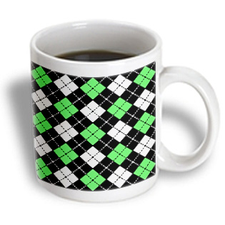3dRose - Janna Salak Designs Prints and Patterns - Argyle Design Green Black White - 11 oz mug 3dRose - Janna Salak Designs Prints and Patterns - Argyle Design Green Black White - 11 oz mug