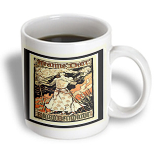 3dRose - Florene Art Deco and Nouveau - Joan Of Arc Art Nouveau Poster In Peach n Black Frames - 11 oz mug, White 3dRose - Florene Art Deco and Nouveau - Joan Of Arc Art Nouveau Poster In Peach n Black Frames - 11 oz mug, White