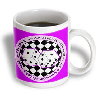 3dRose - Janna Salak Designs Bunco - Bunco Chicks Roll With It Purple - 11 oz mug, White 3dRose - Janna Salak Designs Bunco - Bunco Chicks Roll With It Purple - 11 oz mug, White