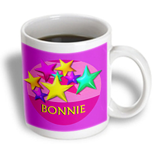 3dRose - SmudgeArt Female Child Name Designs - Vibrant colored stars on a pink background with the name BONNIE - 15 oz mug, White 3dRose - SmudgeArt Female Child Name Designs - Vibrant colored stars on a pink background with the name BONNIE - 15 oz mug, White