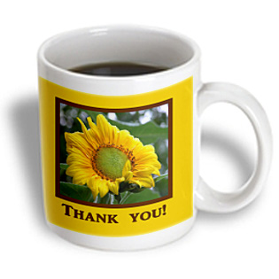 3dRose - Beverly Turner Thank you Design - Morning Sunflower Thank you - 15 oz mug, White 3dRose - Beverly Turner Thank you Design - Morning Sunflower Thank you - 15 oz mug, White