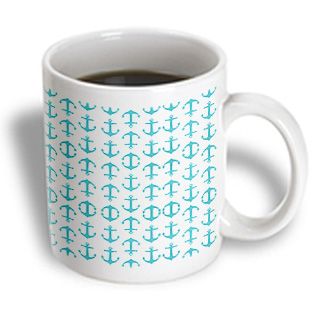 3dRose - Florene Nautical Décor - Small Aqua Anchors - 11 oz mug, White 3dRose - Florene Nautical Décor - Small Aqua Anchors - 11 oz mug, White