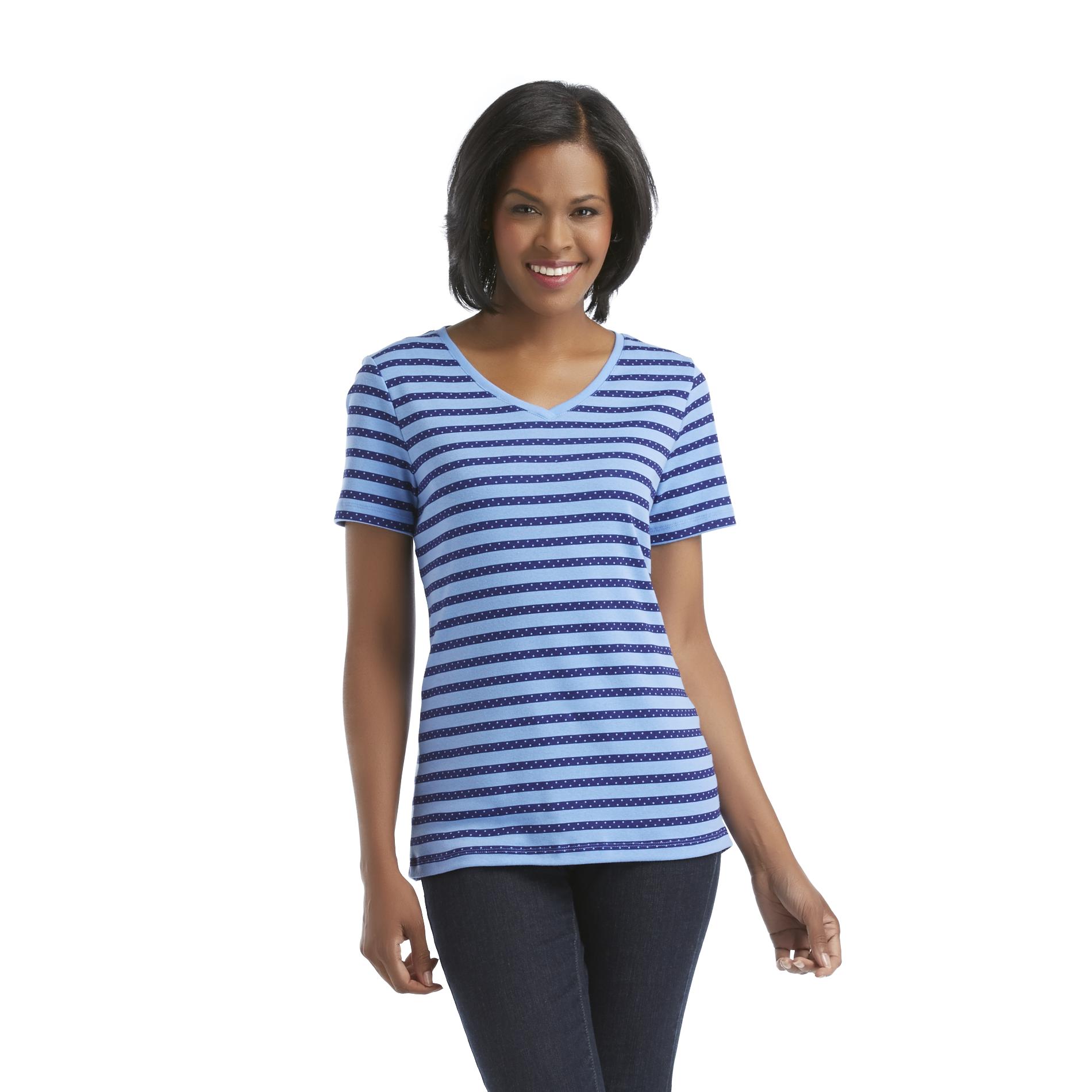 Laura Scott Women's V-Neck T-Shirt - Polka Dots & Stripes