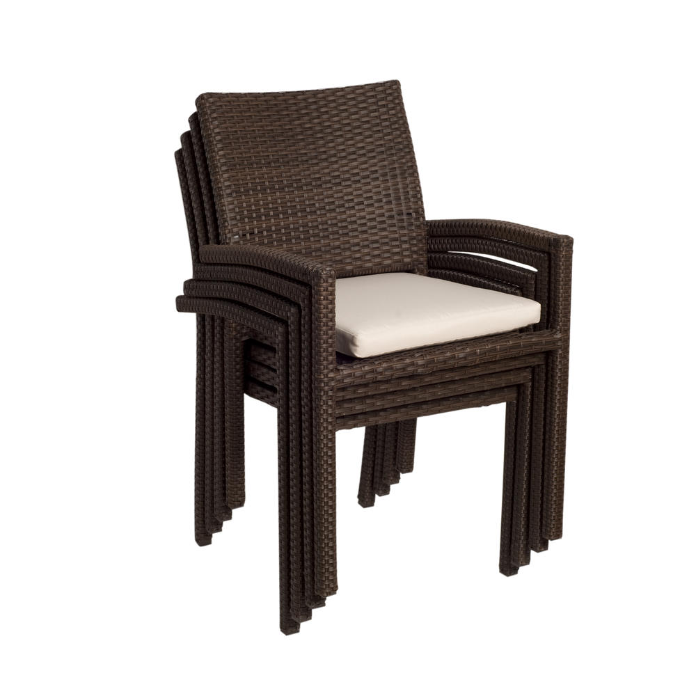 Atlantic Liberty Brown Synthetic Wicker 4 Piece Armchair Set With Off White Cushions