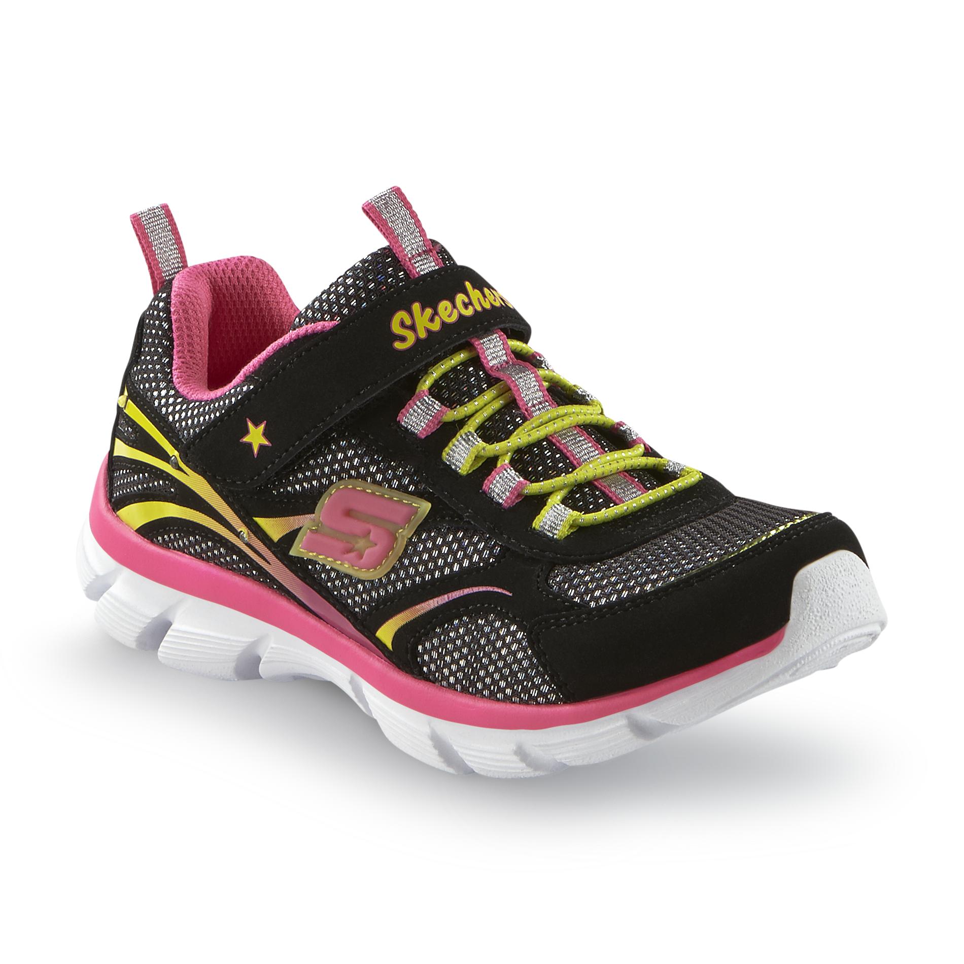 Skechers Girl's Lite Dreamz II Black/Yellow/Pink Bungee Lace Slip-On Sneaker