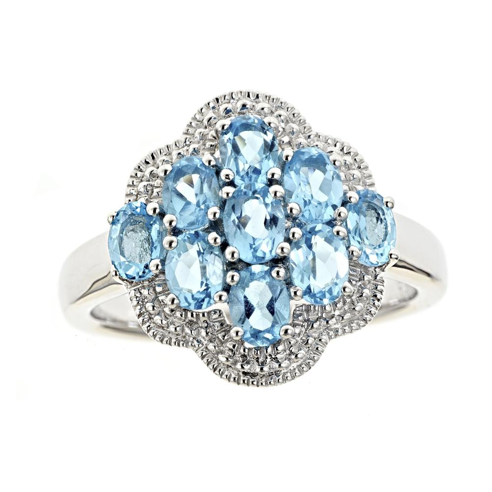 Ladies Sterling Silver Blue Topaz Cluster Ring