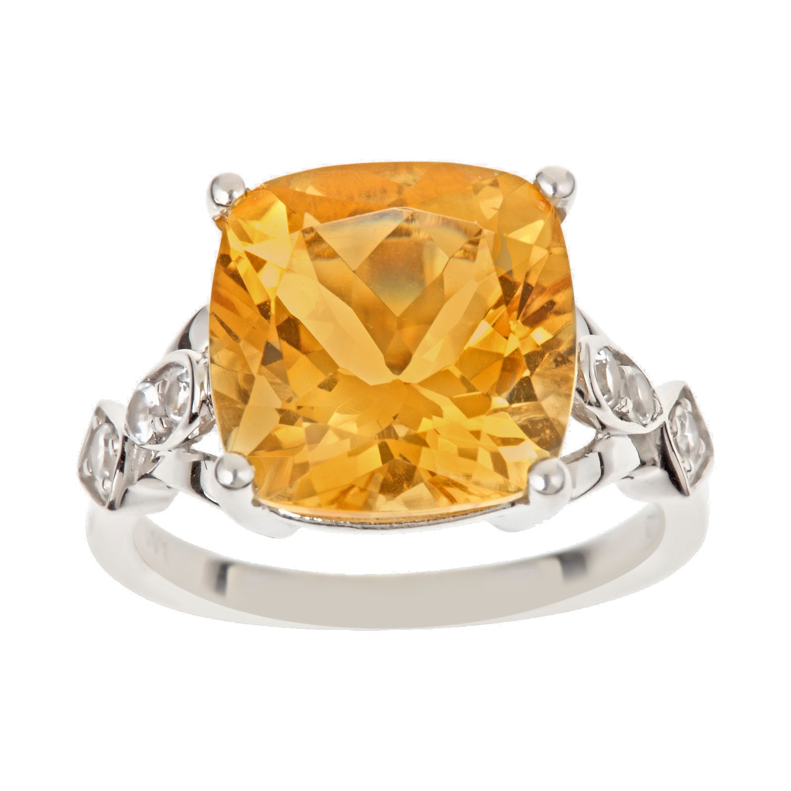 Ladies Sterling Silver Citrine and .10cttw Diamond Ring