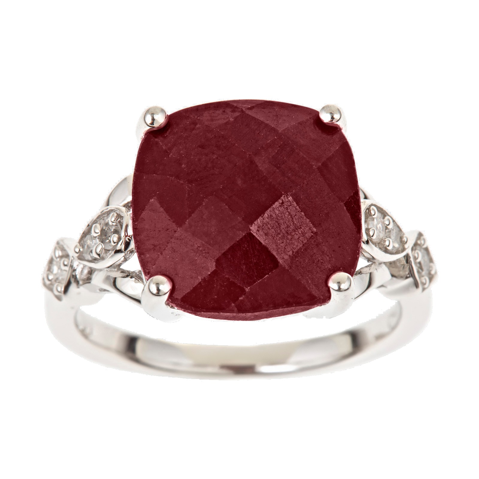 Ladies Sterling Silver Opaque Ruby and .10cttw Diamond Ring