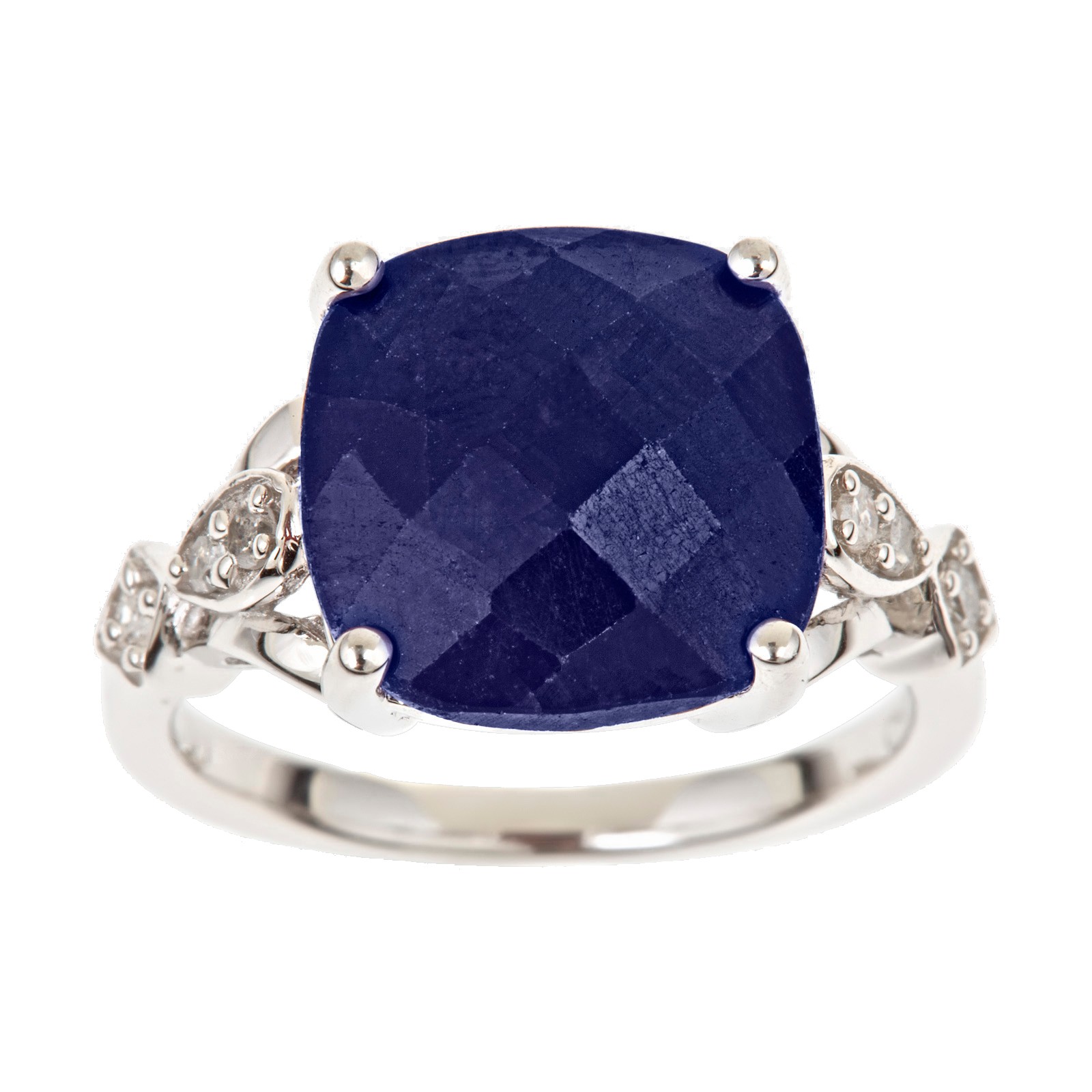 Ladies Sterling Silver Opaque Sapphire and .10cttw Diamond Ring